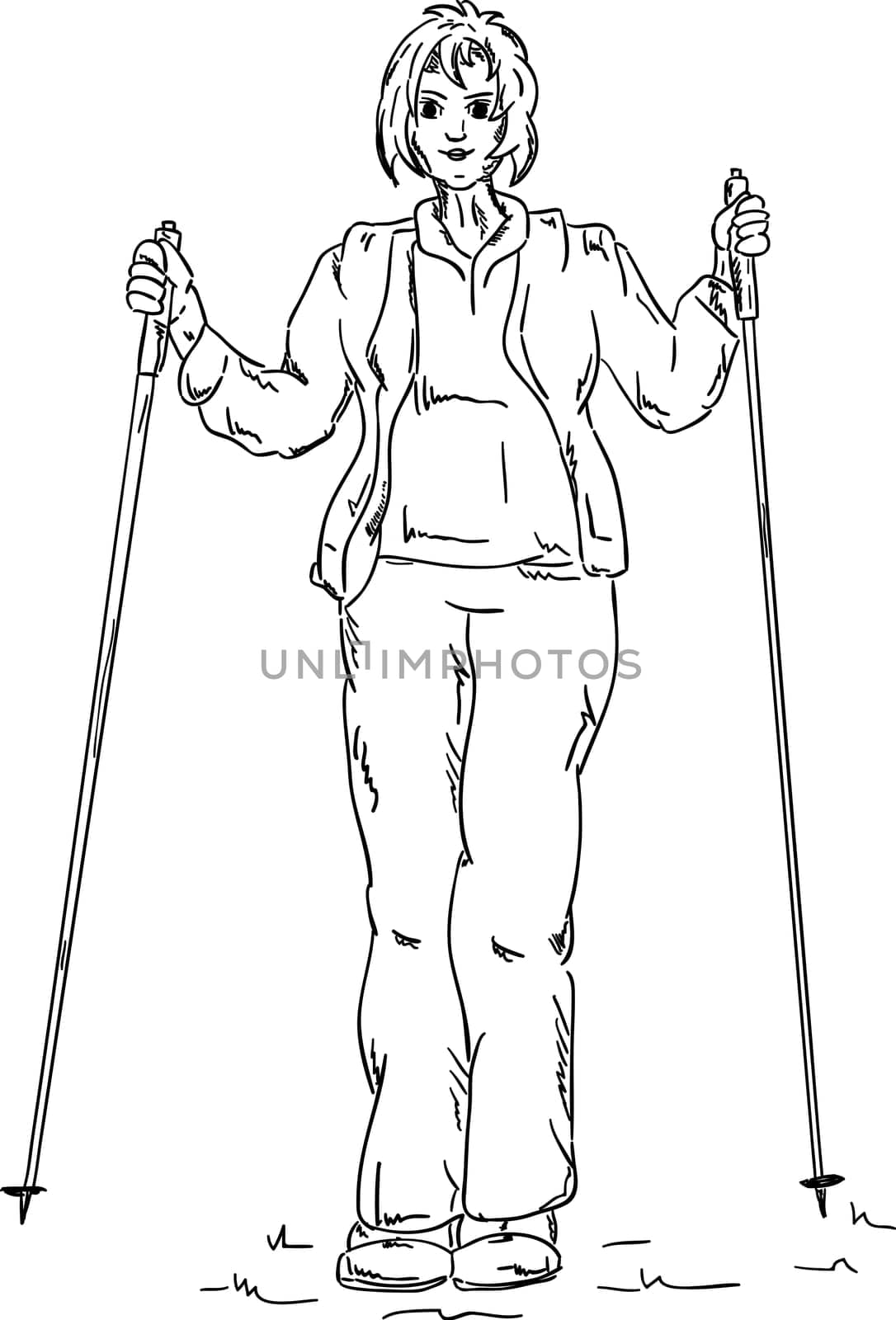 vector - Nordic walking girl, isolated on background