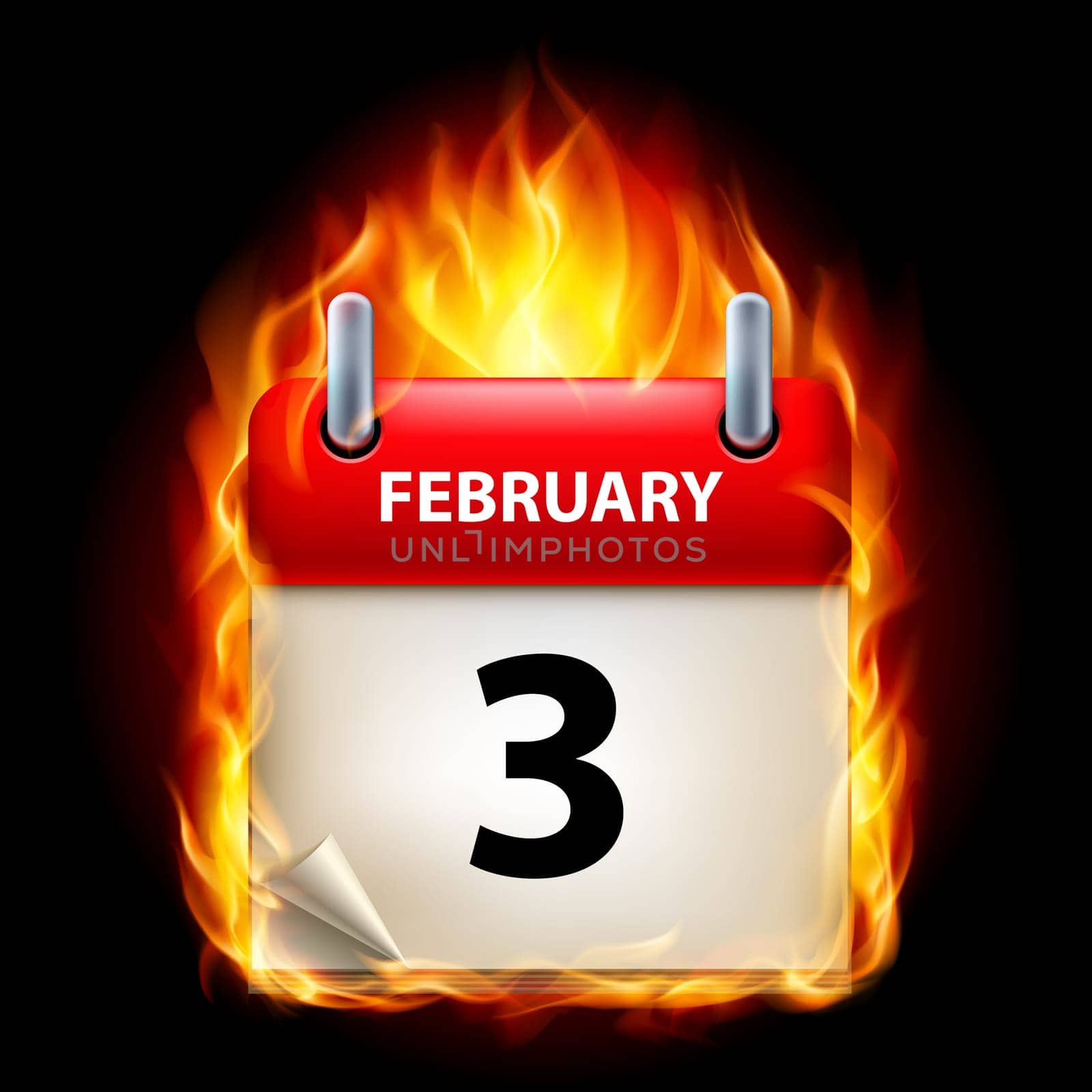 Third February in Calendar. Burning Icon on black background