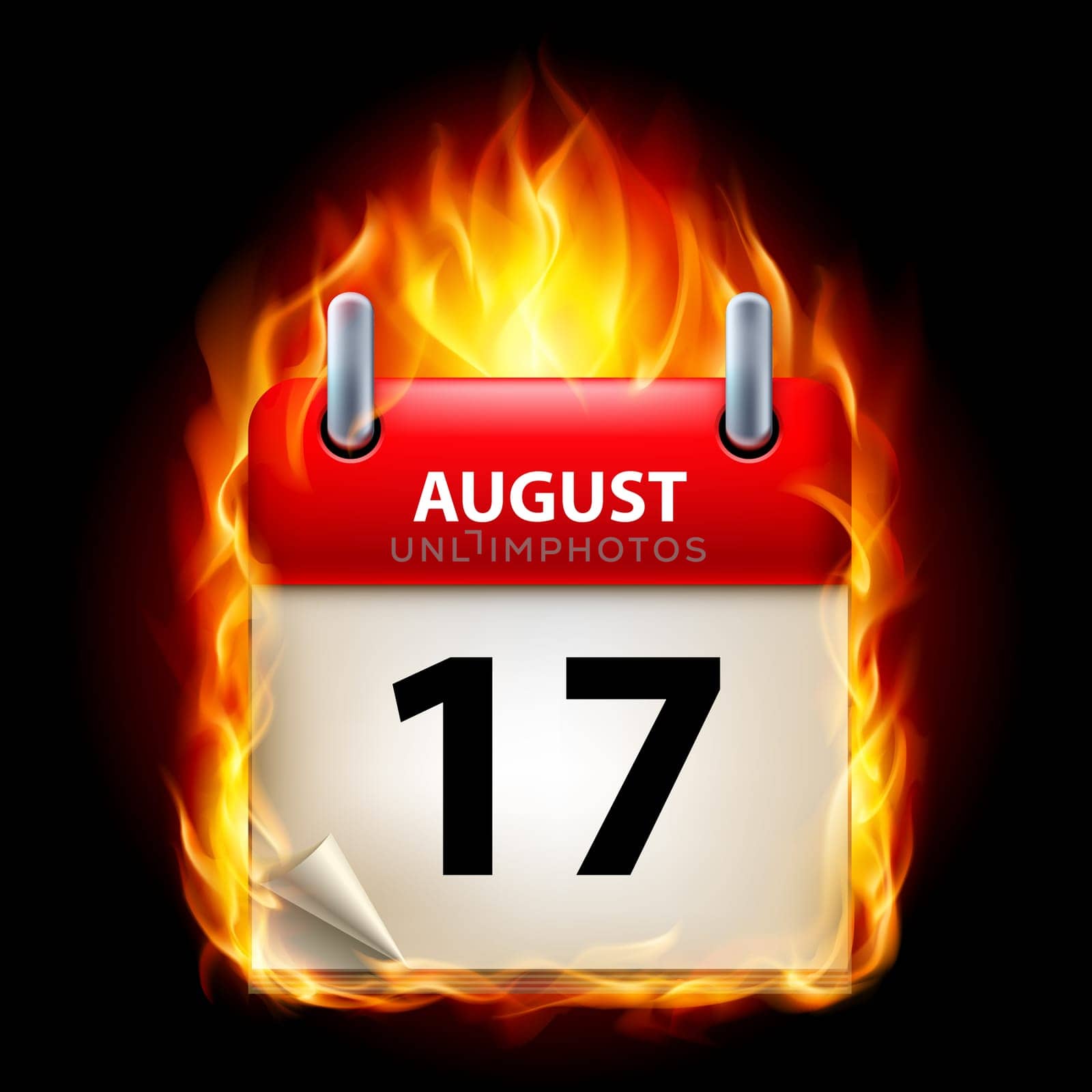Seventeenth August in Calendar. Burning Icon on black background