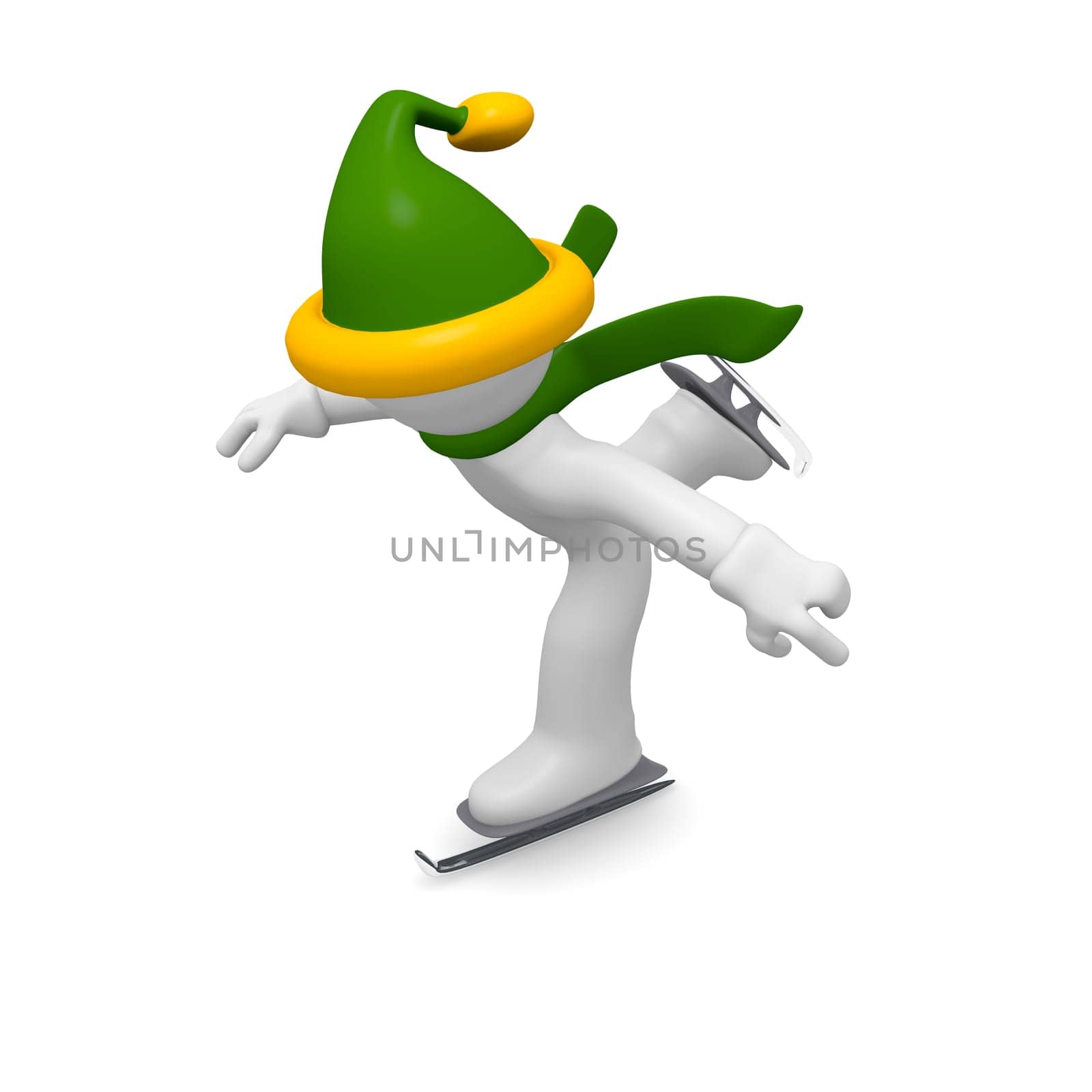 3d man skating on a white background