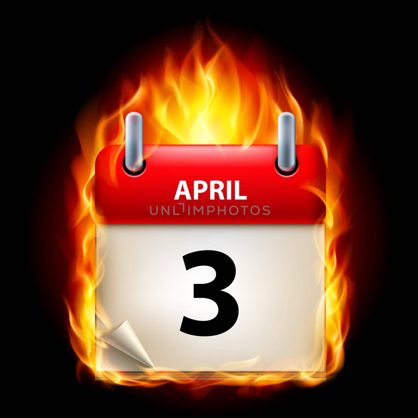 Third April in Calendar. Burning Icon on black background