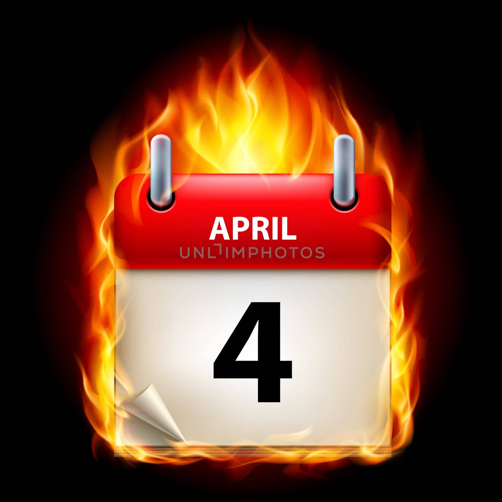 Fourth April in Calendar. Burning Icon on black background