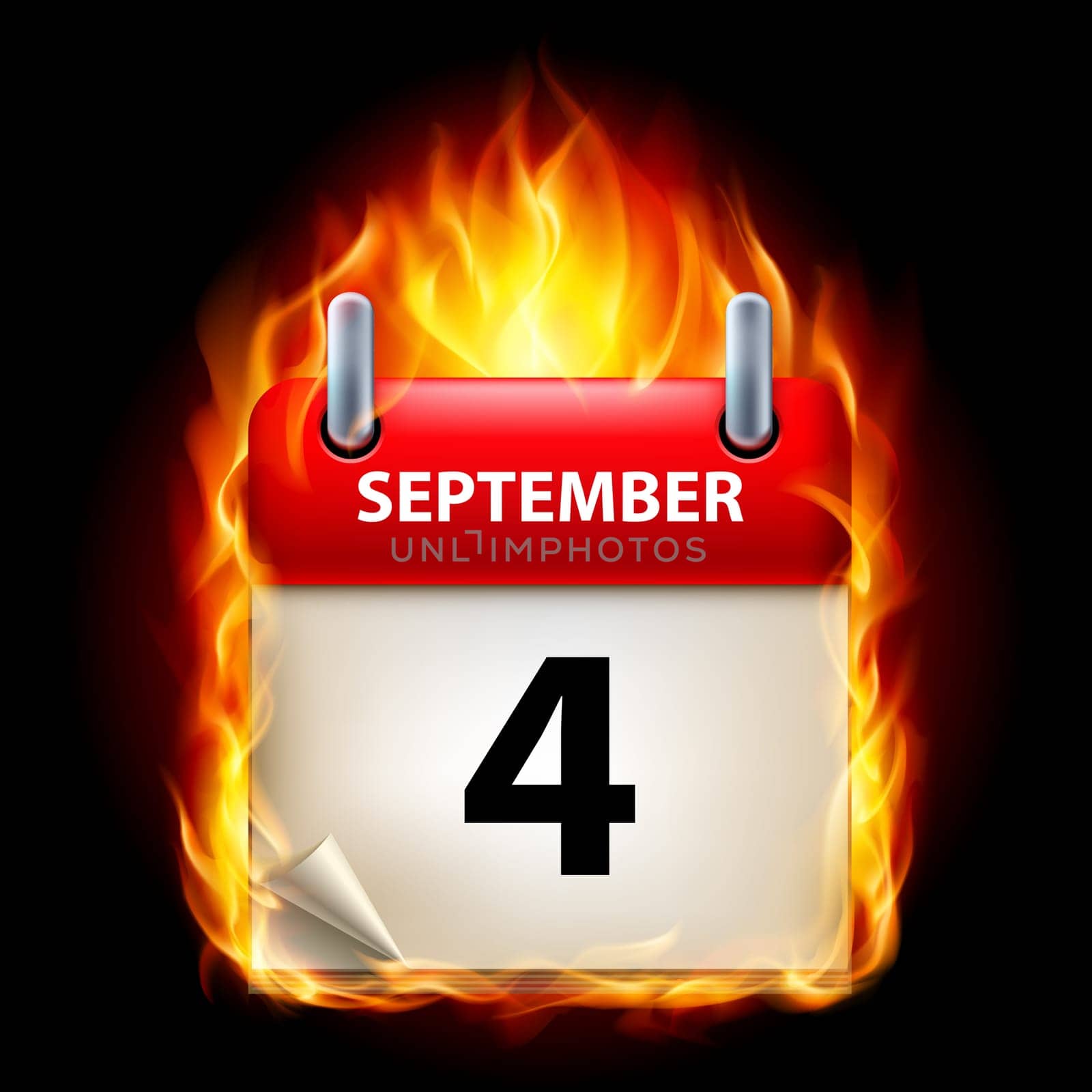 Fourth September in Calendar. Burning Icon on black background