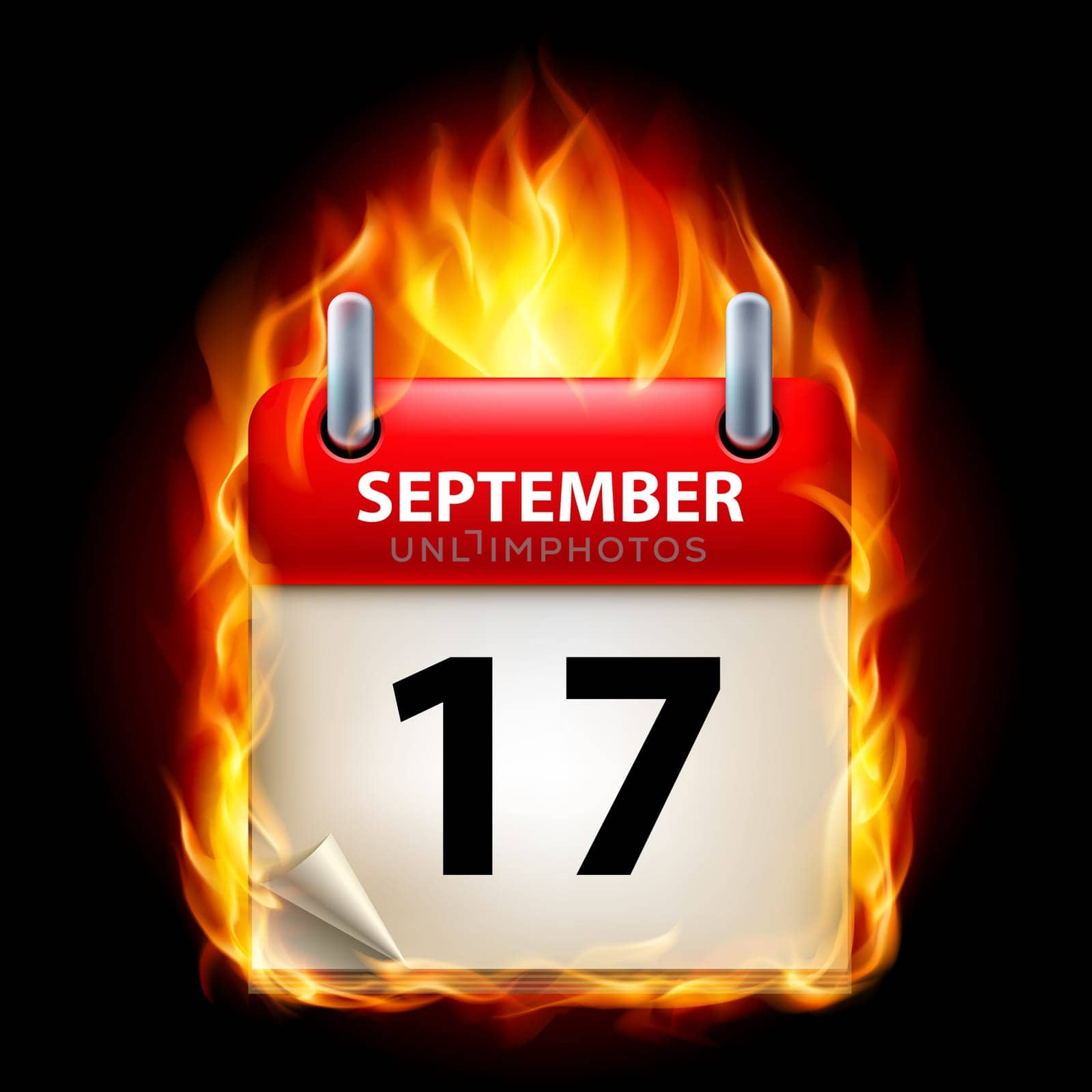 Seventeenth September in Calendar. Burning Icon on black background