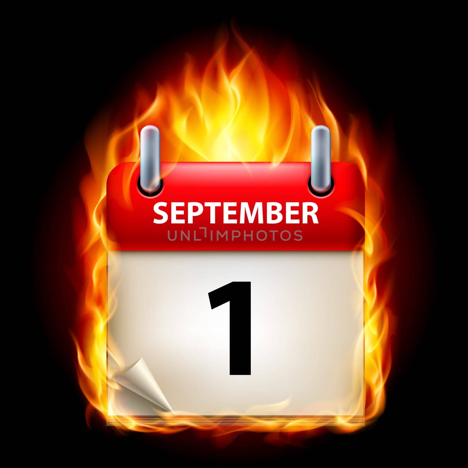 First September in Calendar. Burning Icon on black background