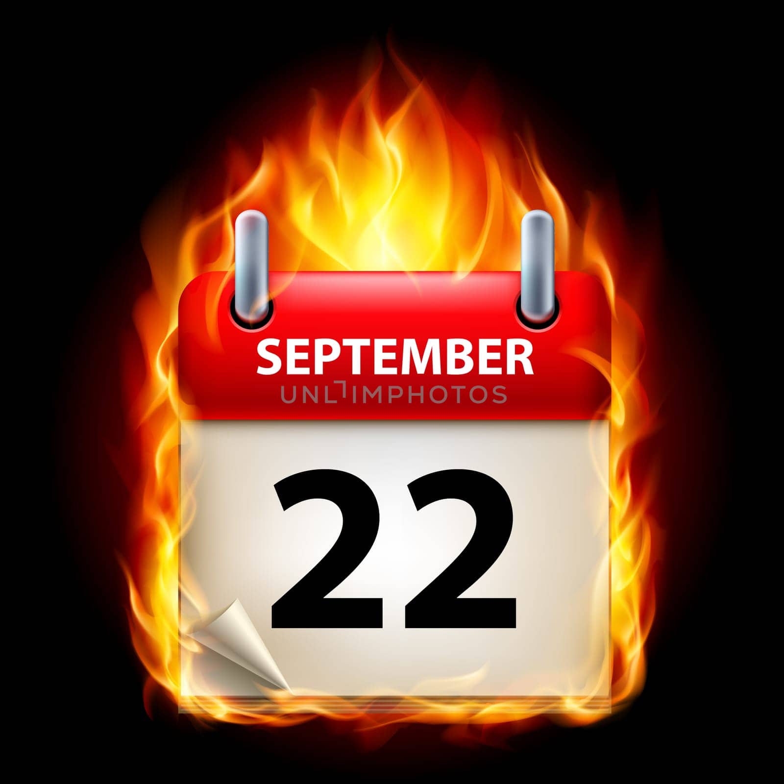 Twenty-second September in Calendar. Burning Icon on black background
