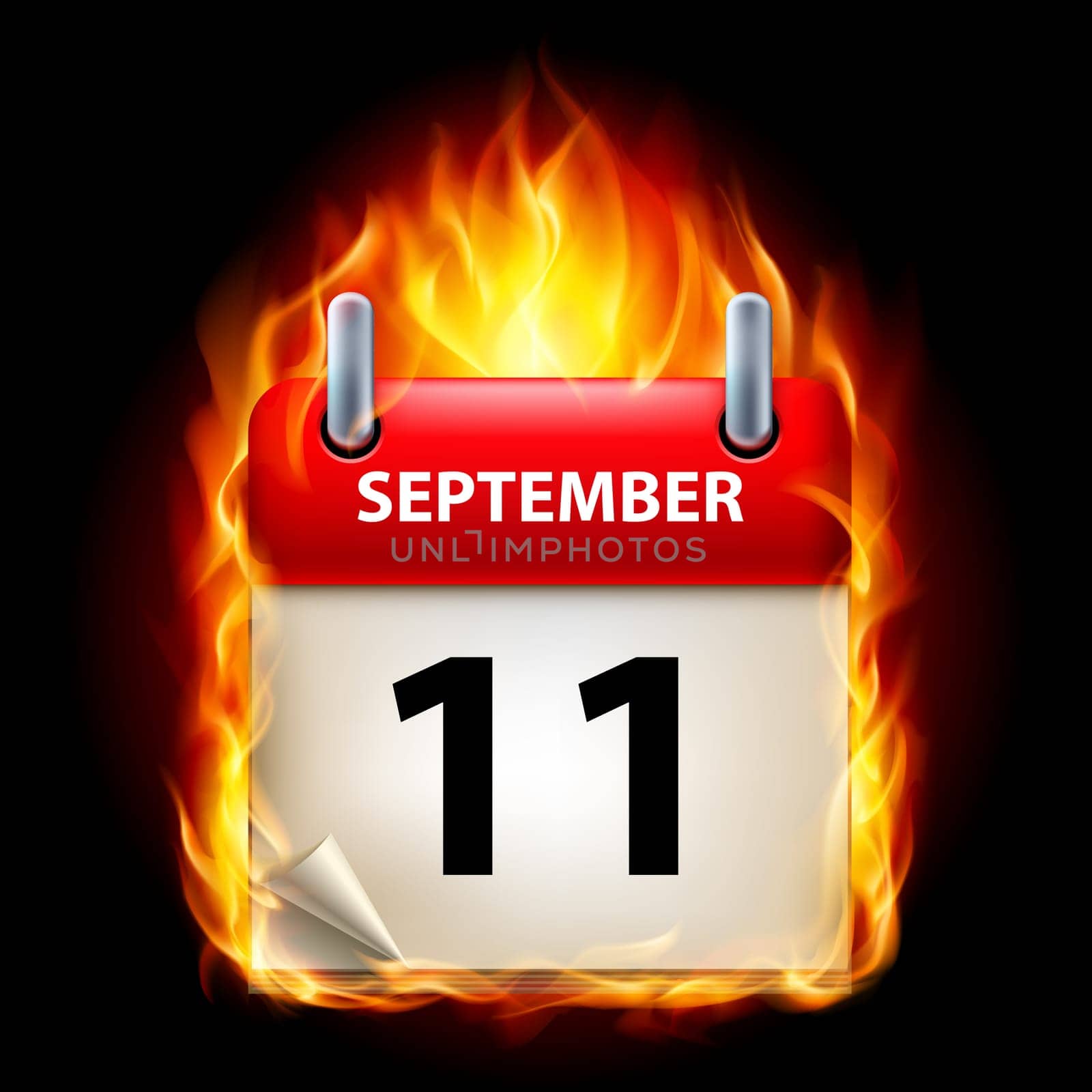Eleventh September in Calendar. Burning Icon on black background