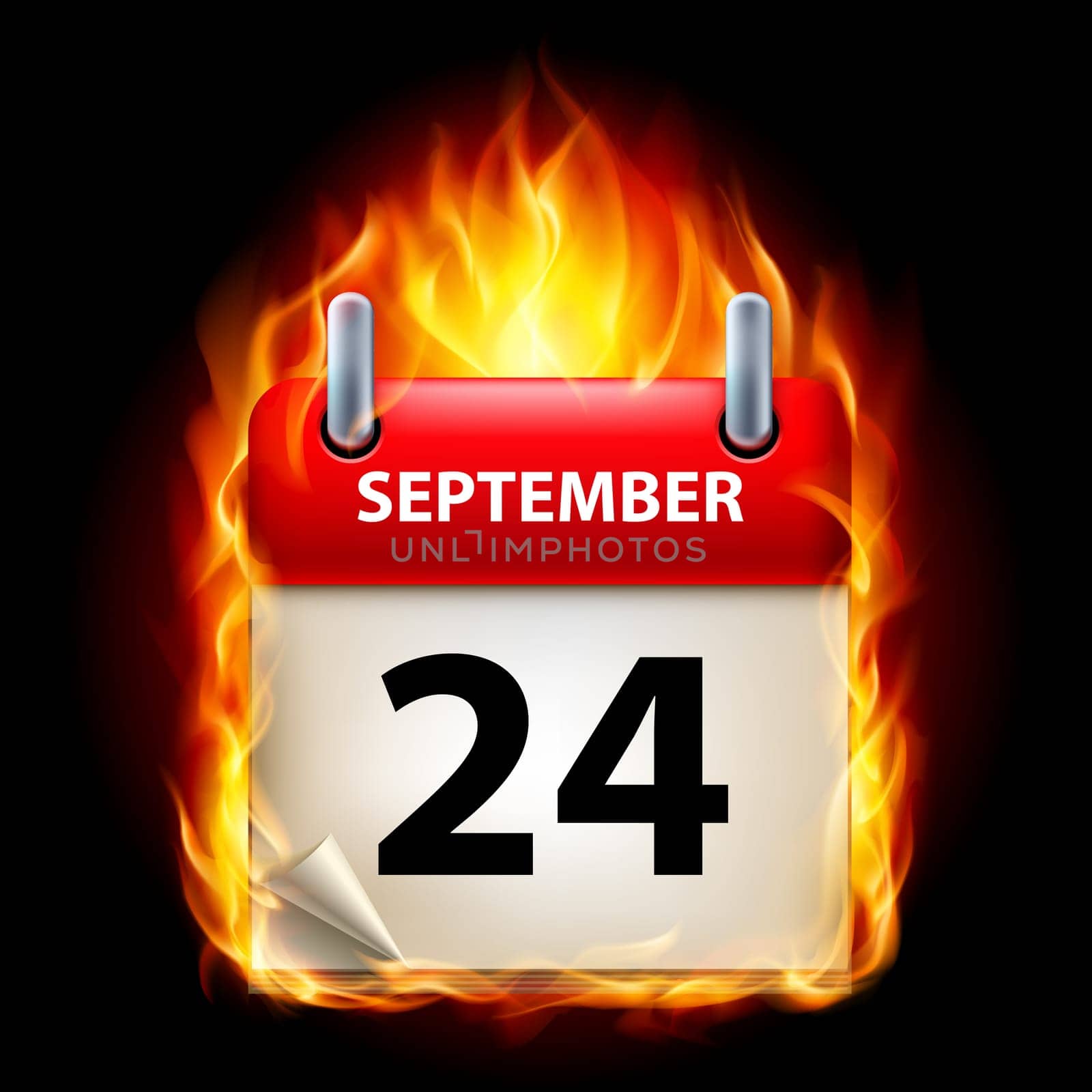 Twenty-fourth September in Calendar. Burning Icon on black background
