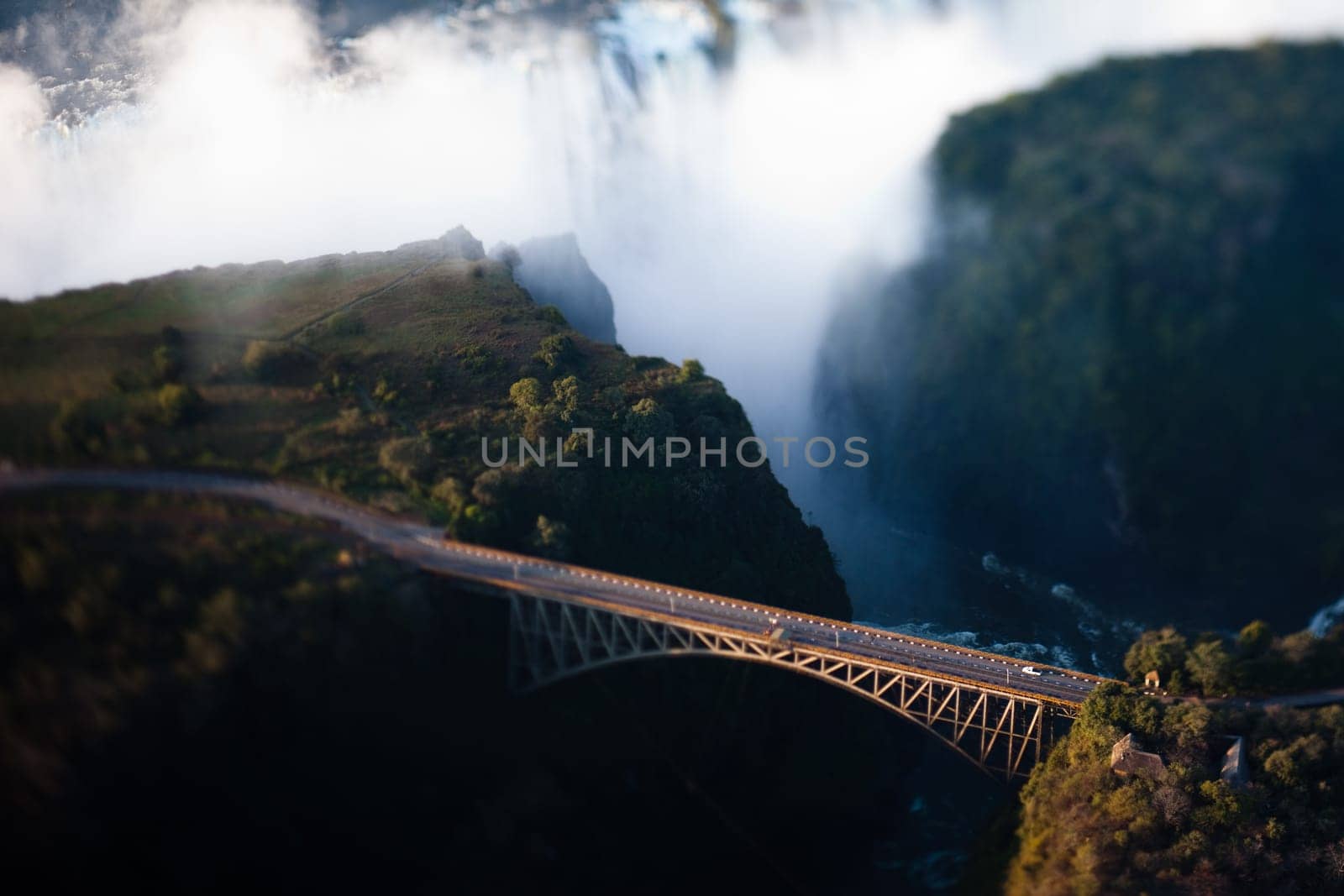 Victoria Falls from the air in the afternoon
