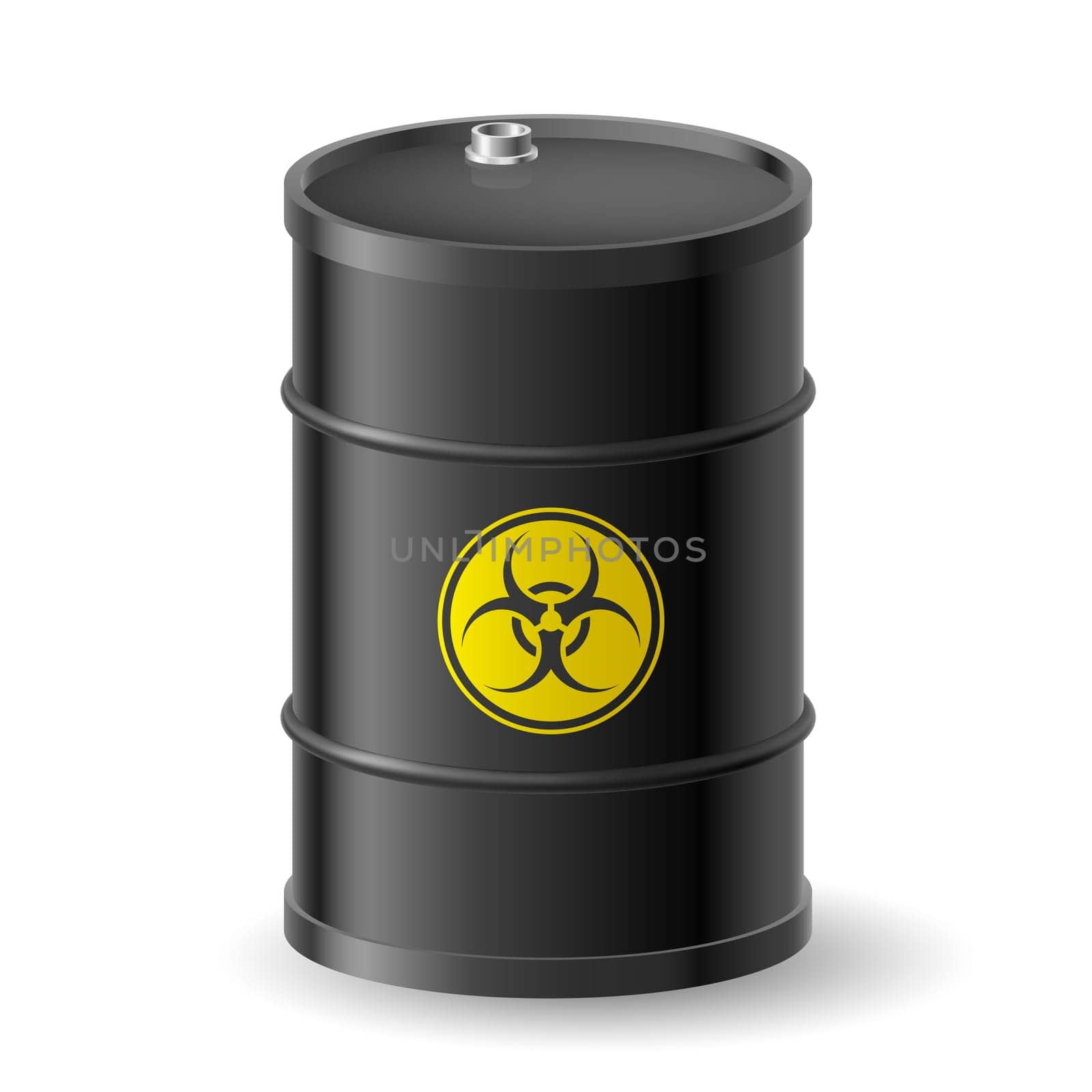 Vertical Biohazard black barrel. Illustration on white