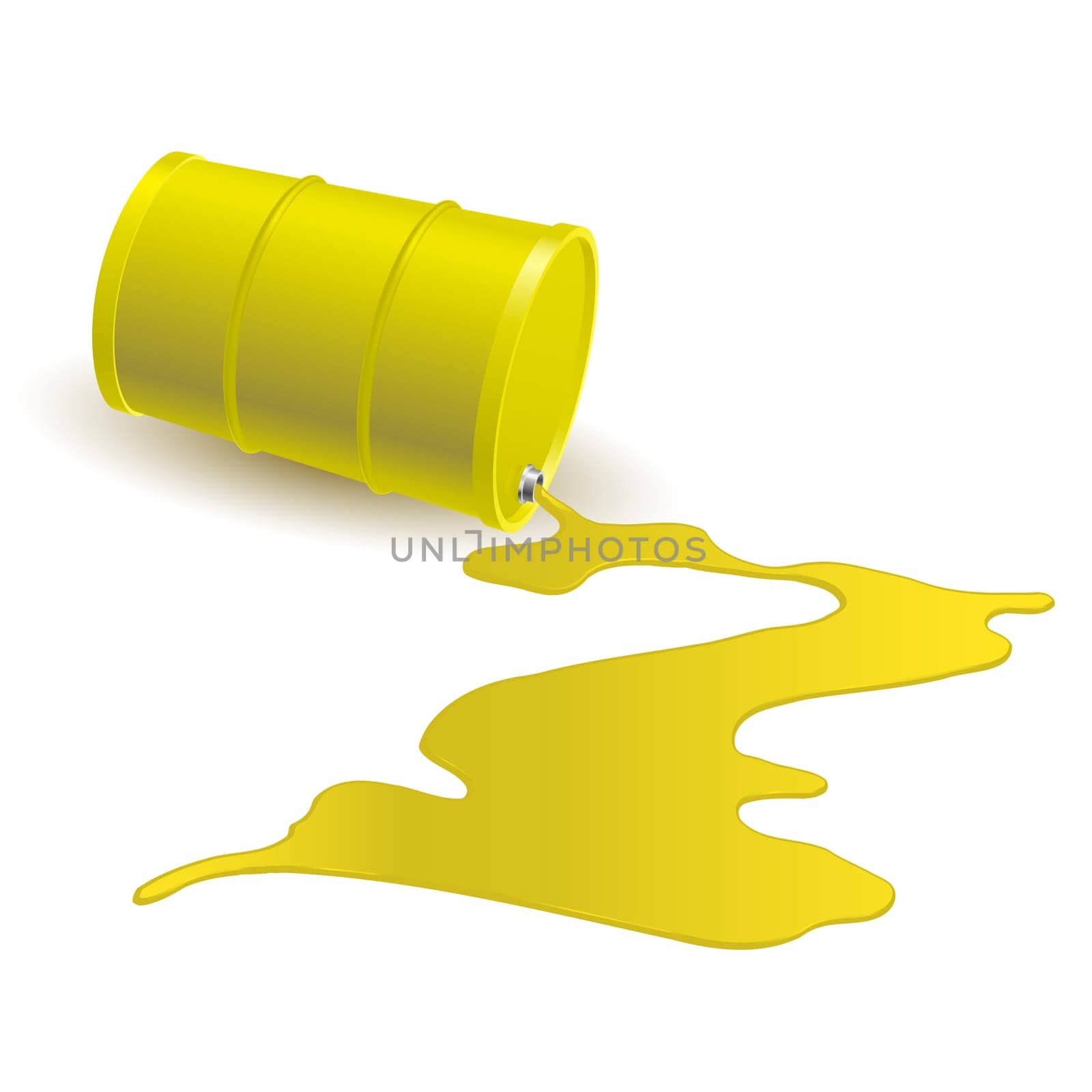 Barrel with spilled yellow liquid. Illustration on white