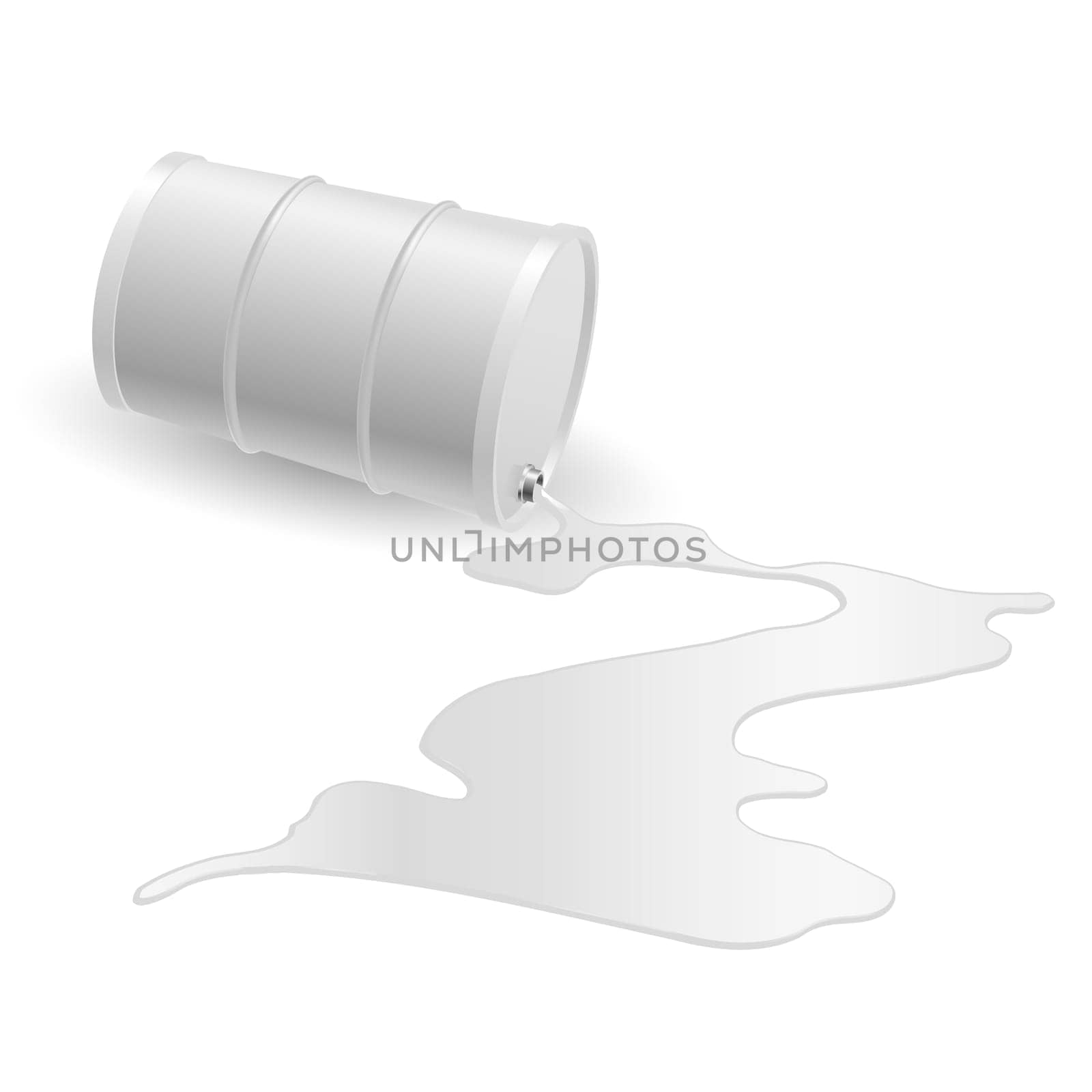 Barrel with spilled white liquid. Illustration on white