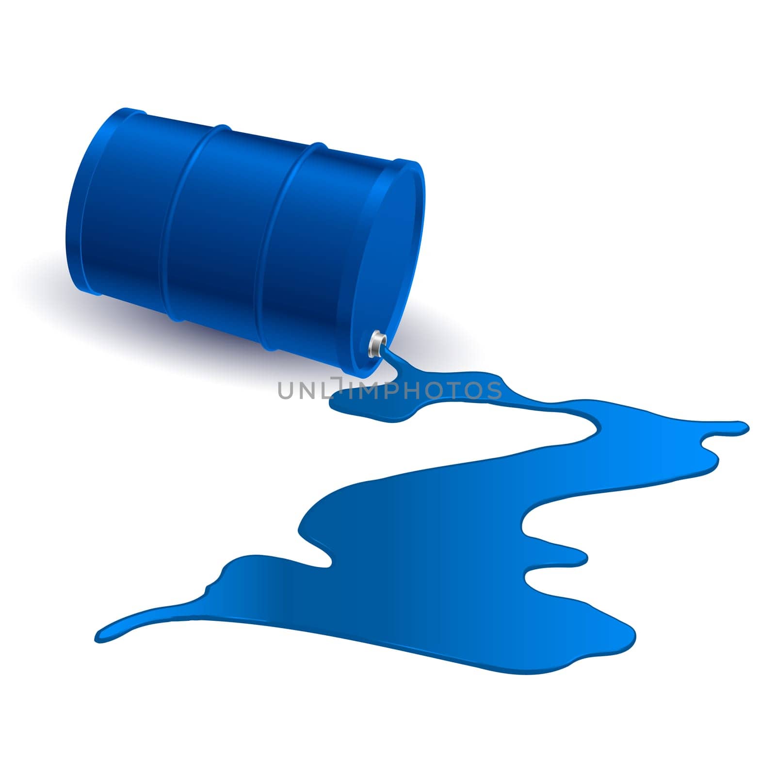 Barrel with spilled blue liquid. Illustration on white