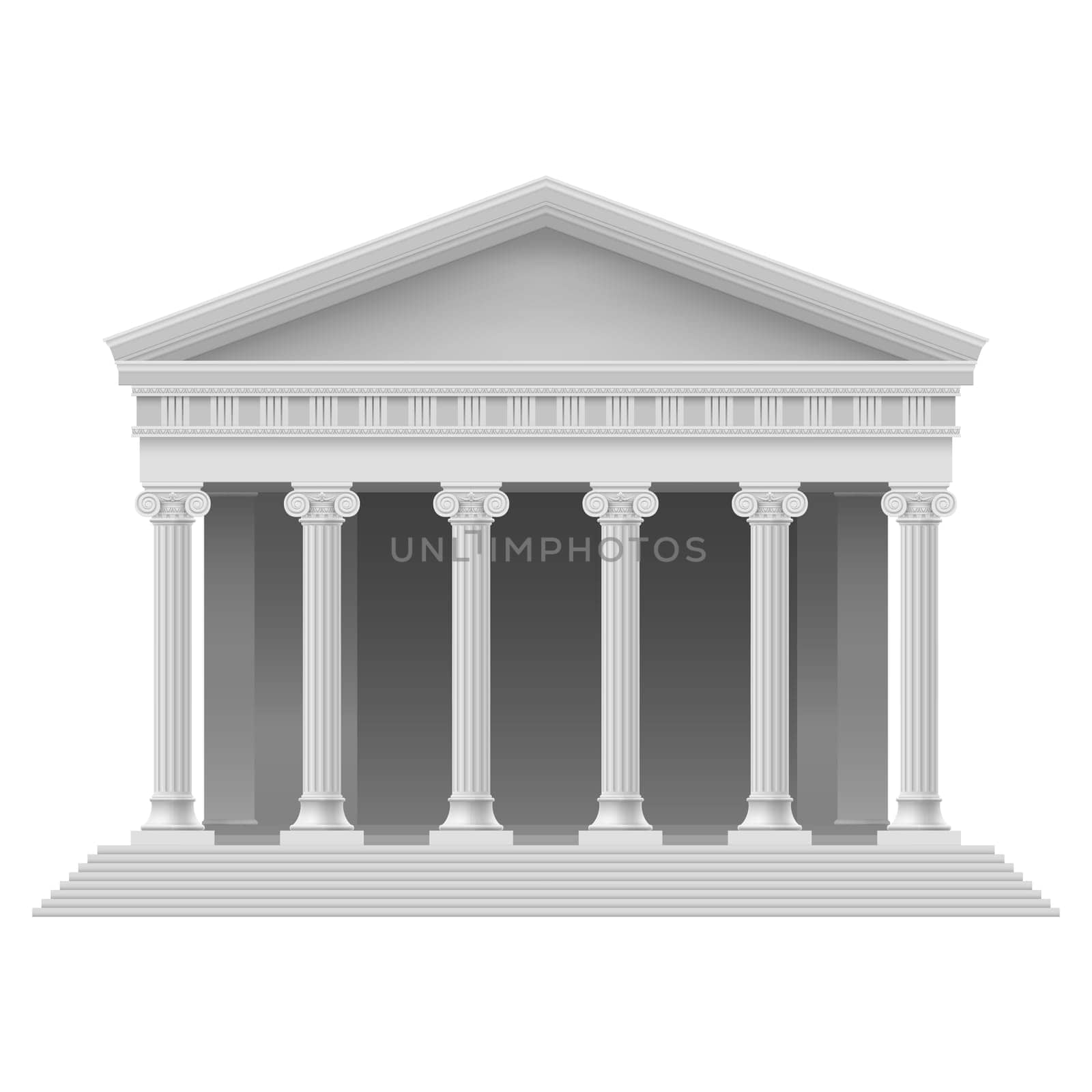 Big Portico an ancient temple. Colonnade. Illustration on white