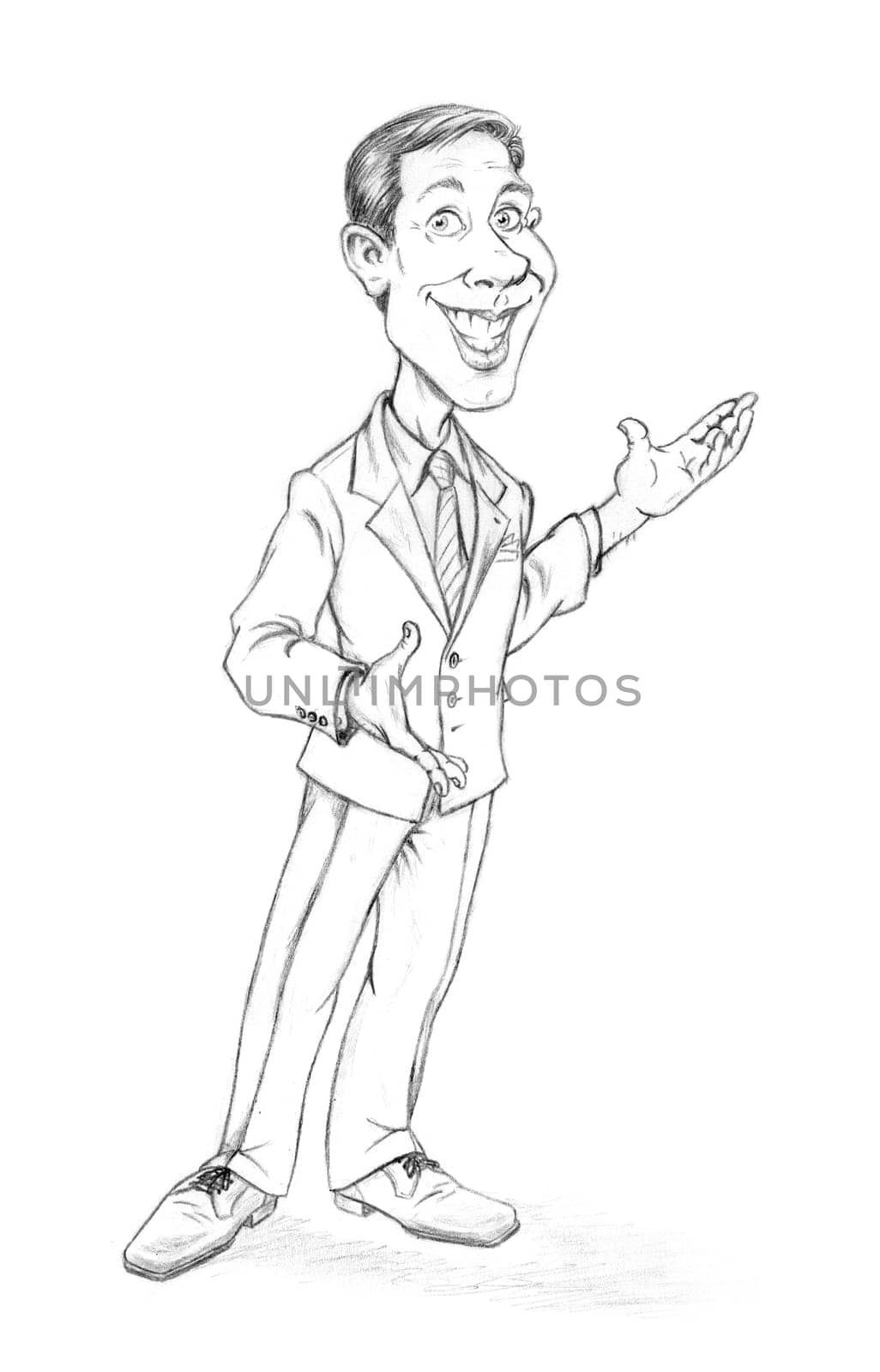 Illustration of successful business man presenting over white background