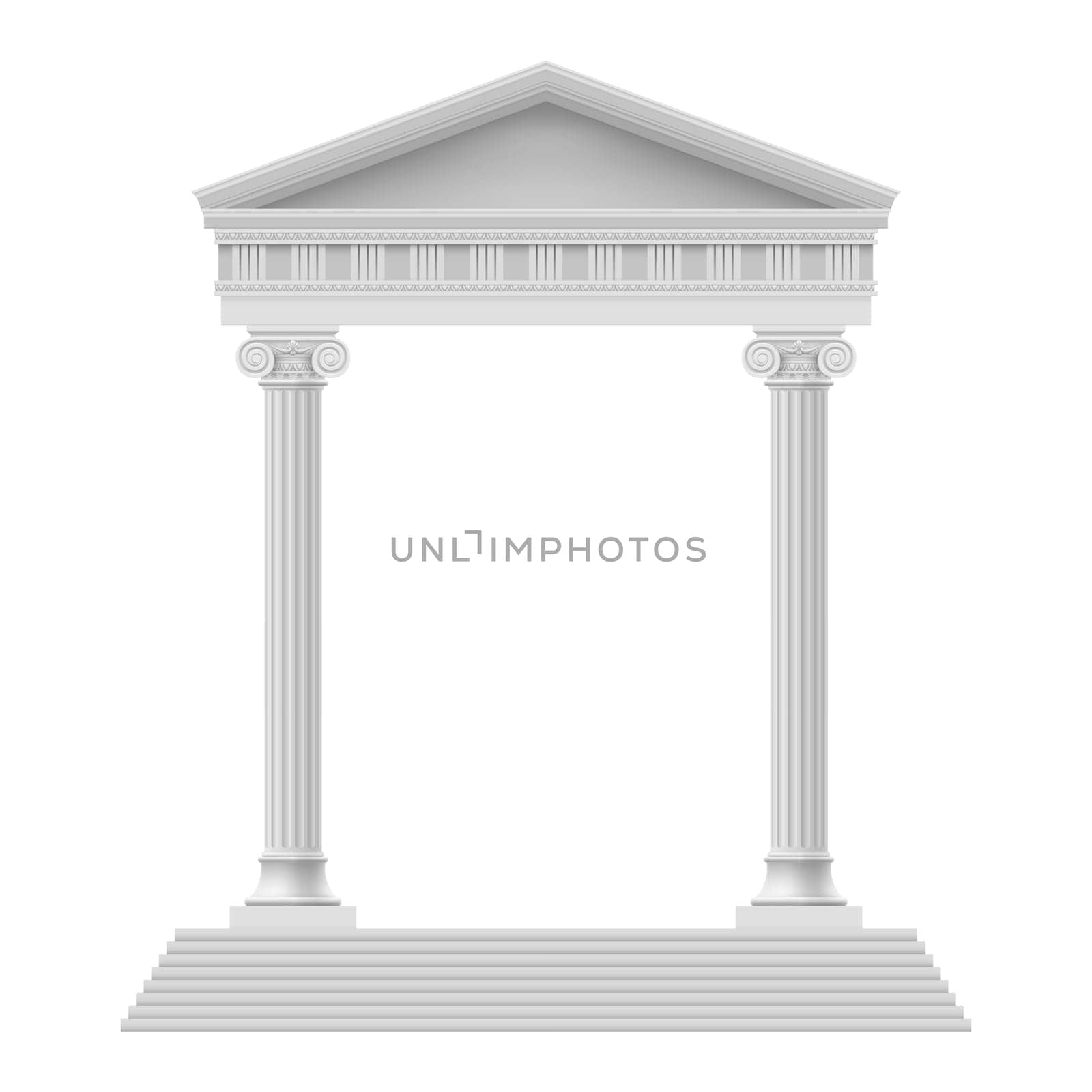Simple Portico an ancient temple. Colonnade. Illustration on white