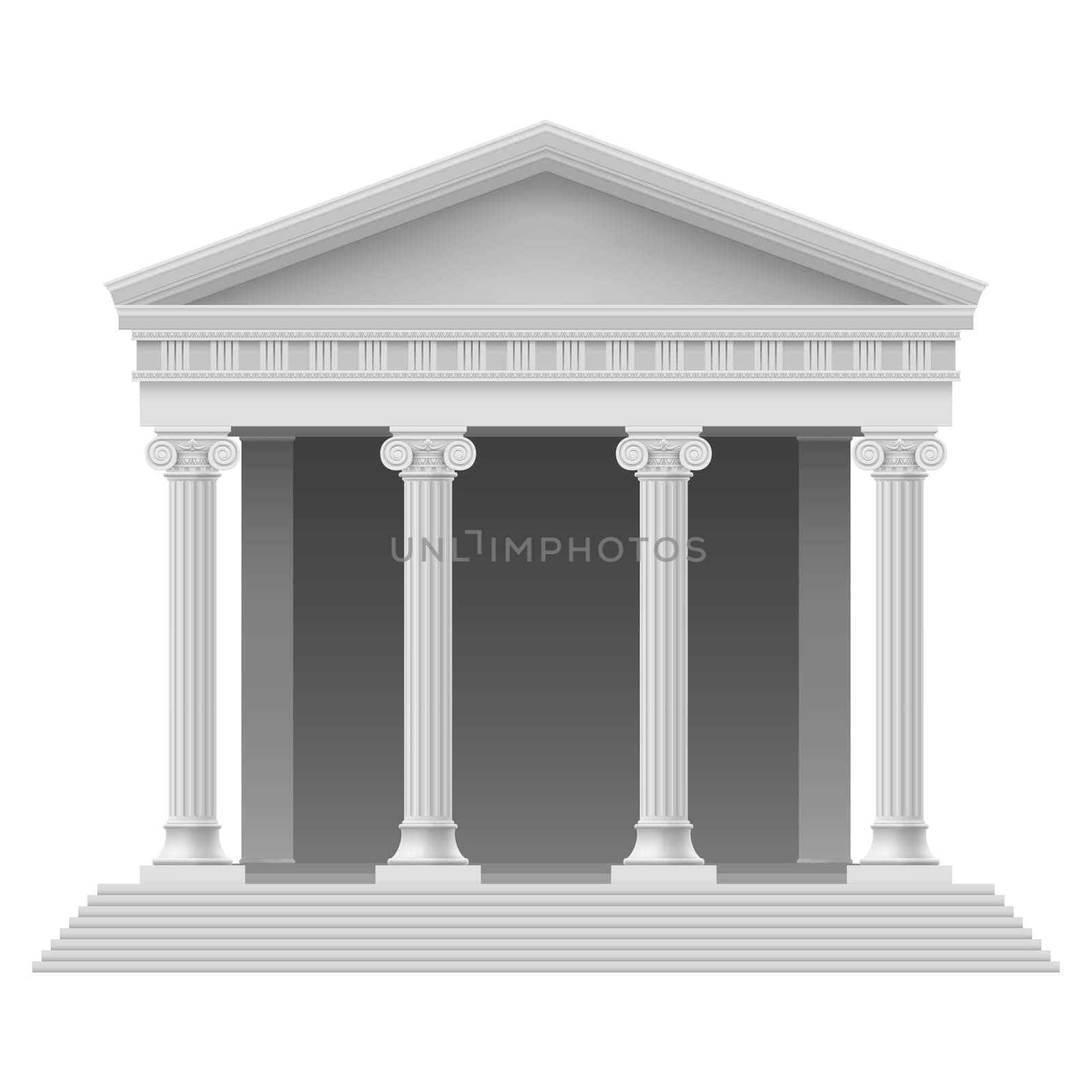 Portico an ancient temple. Colonnade. Illustration on white