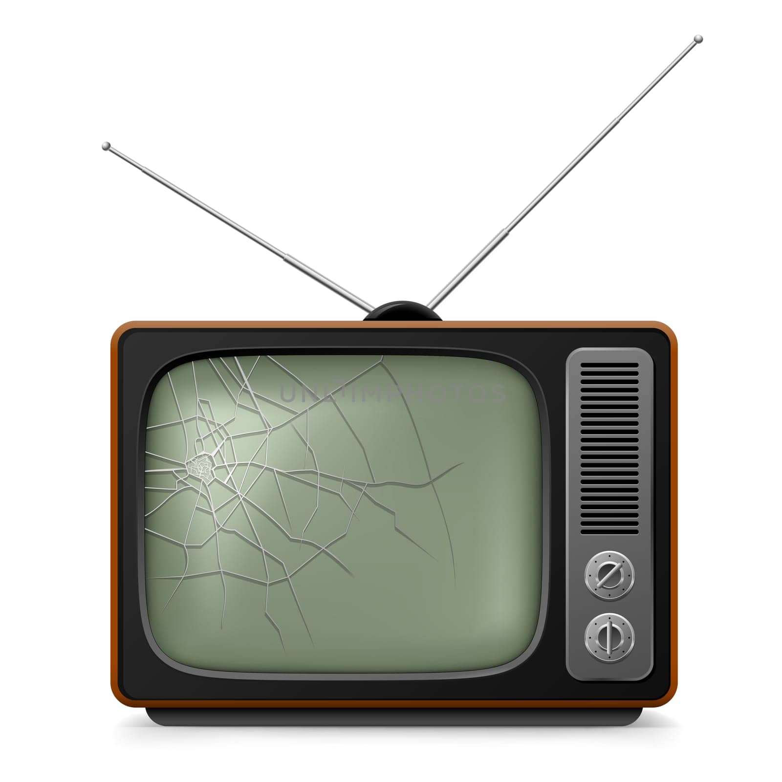 Broken Retro TV. Illustration for design on white background