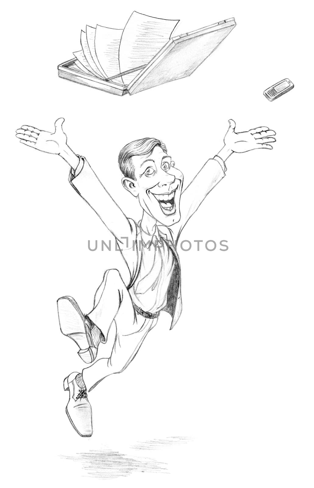 Happy businessman jumping. Illustration on white background