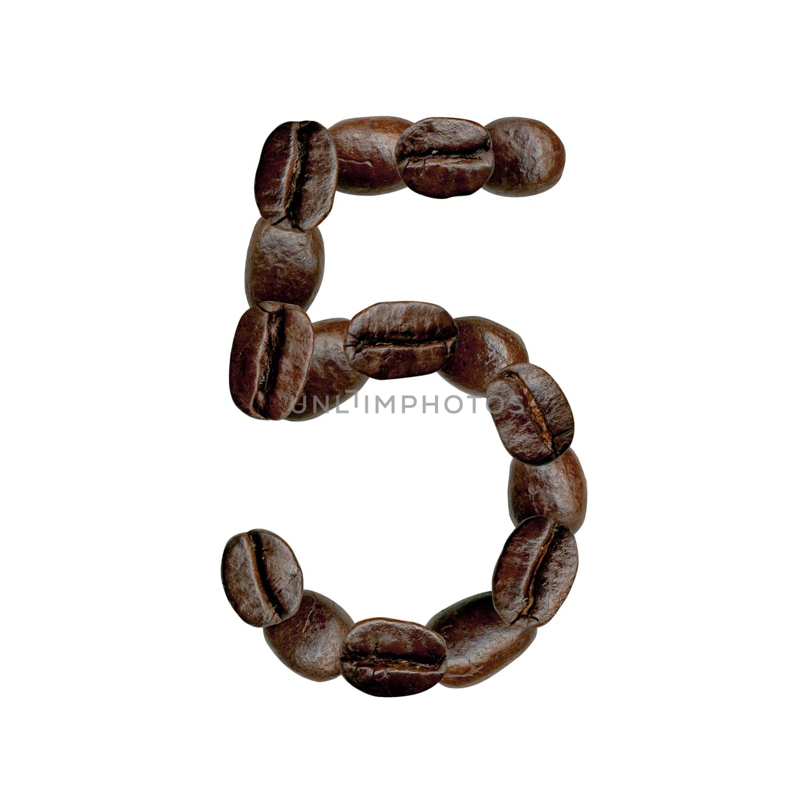 Number Five from Coffee Beans. Illustration on white