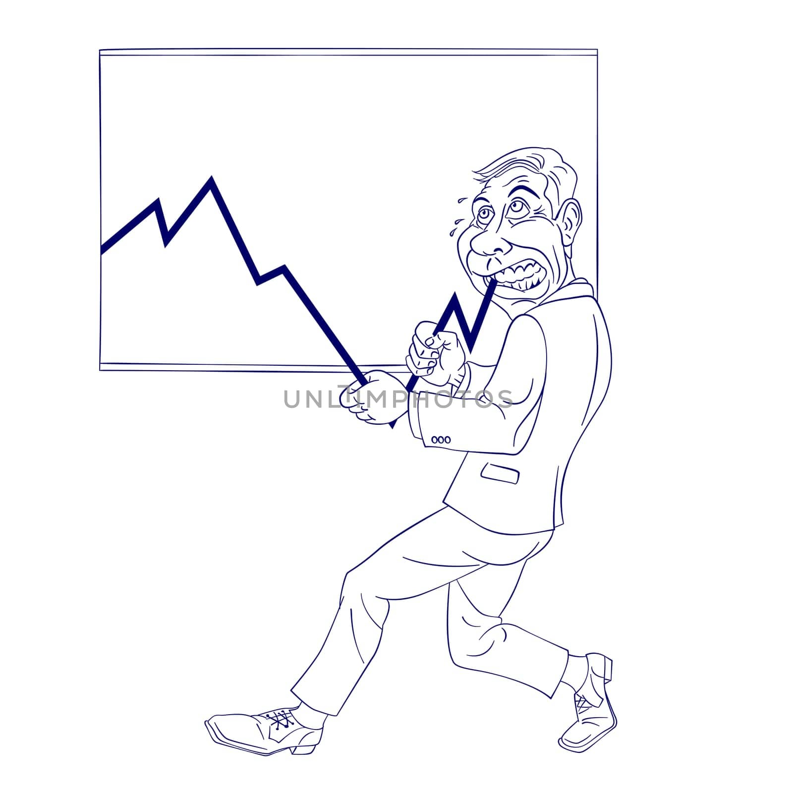 Illustration of a Businessman pushing the Graph Up on white