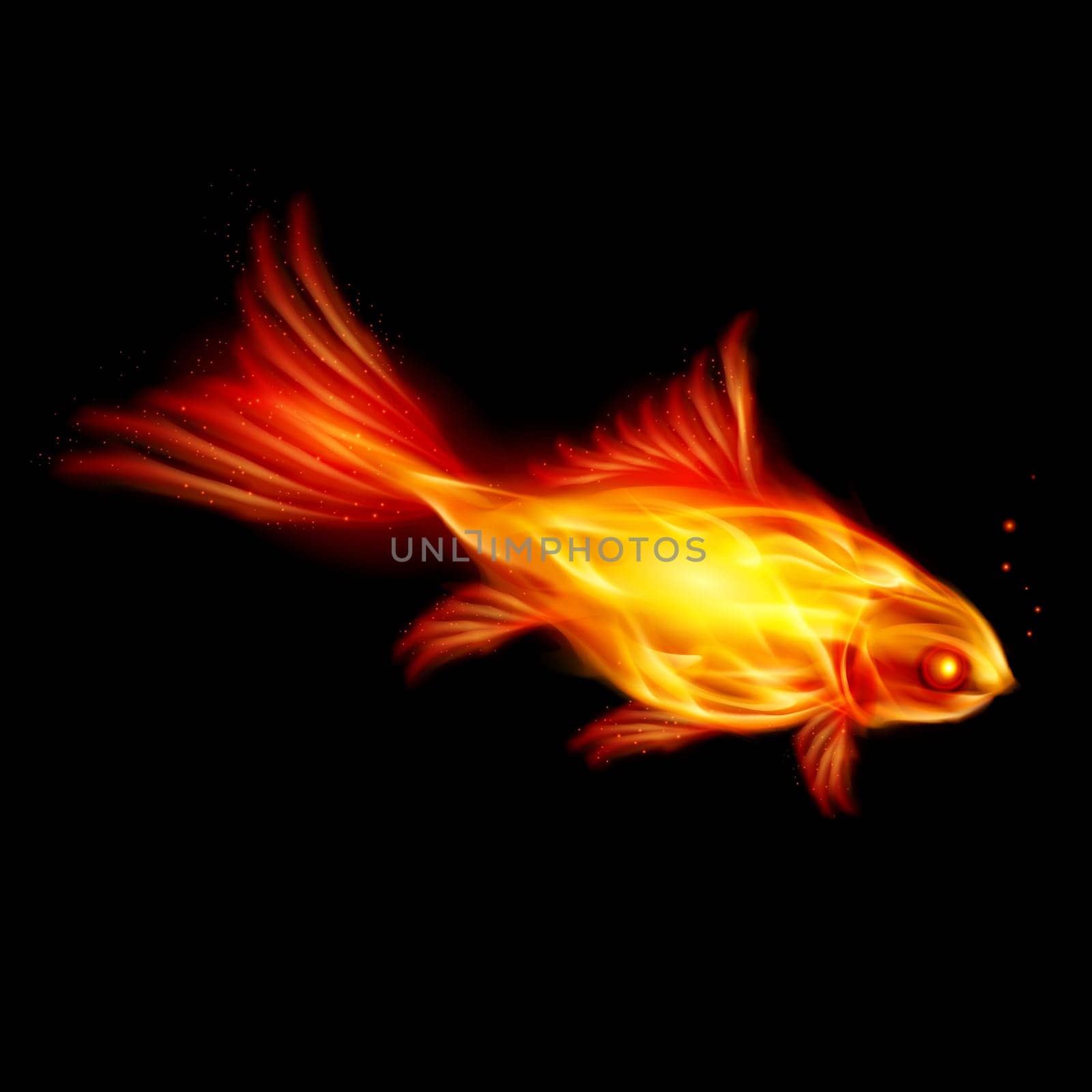 Abstract Burning fish, Illustration on black background