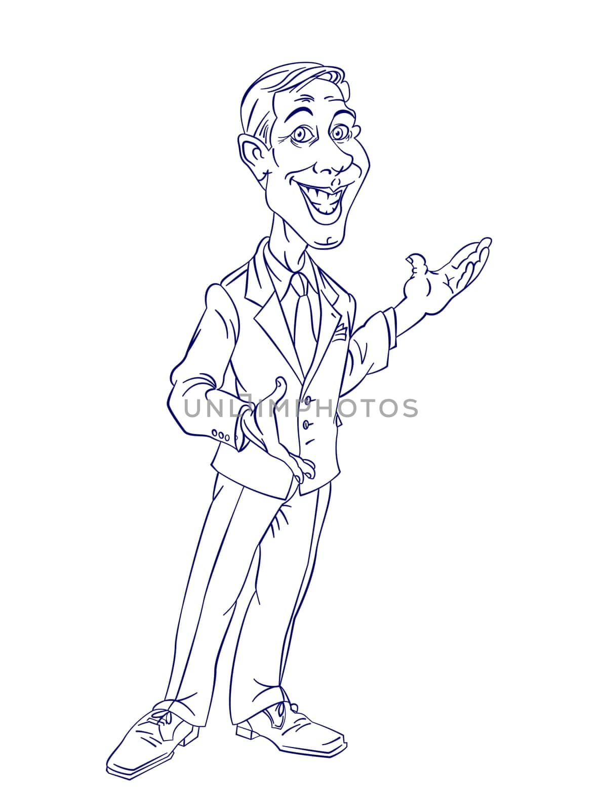Illustration of successful business man presenting over white.