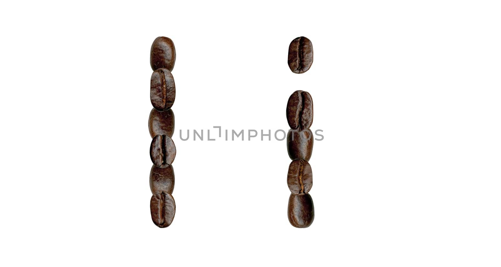 Alphabet symbol I from coffee beans. Illustration on white