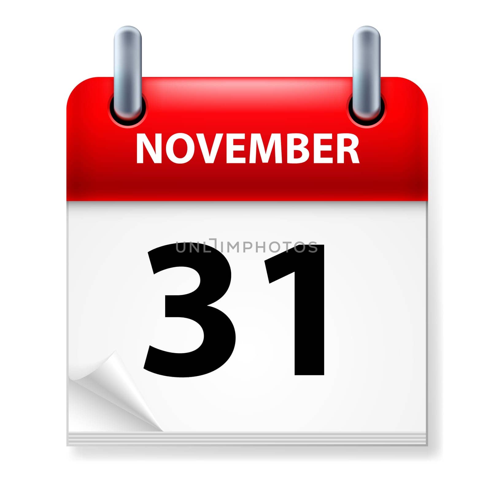 Thirty-first November in Calendar icon on white background