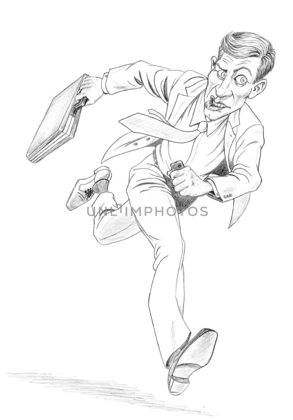 Businessman late to work. Illustration on white background