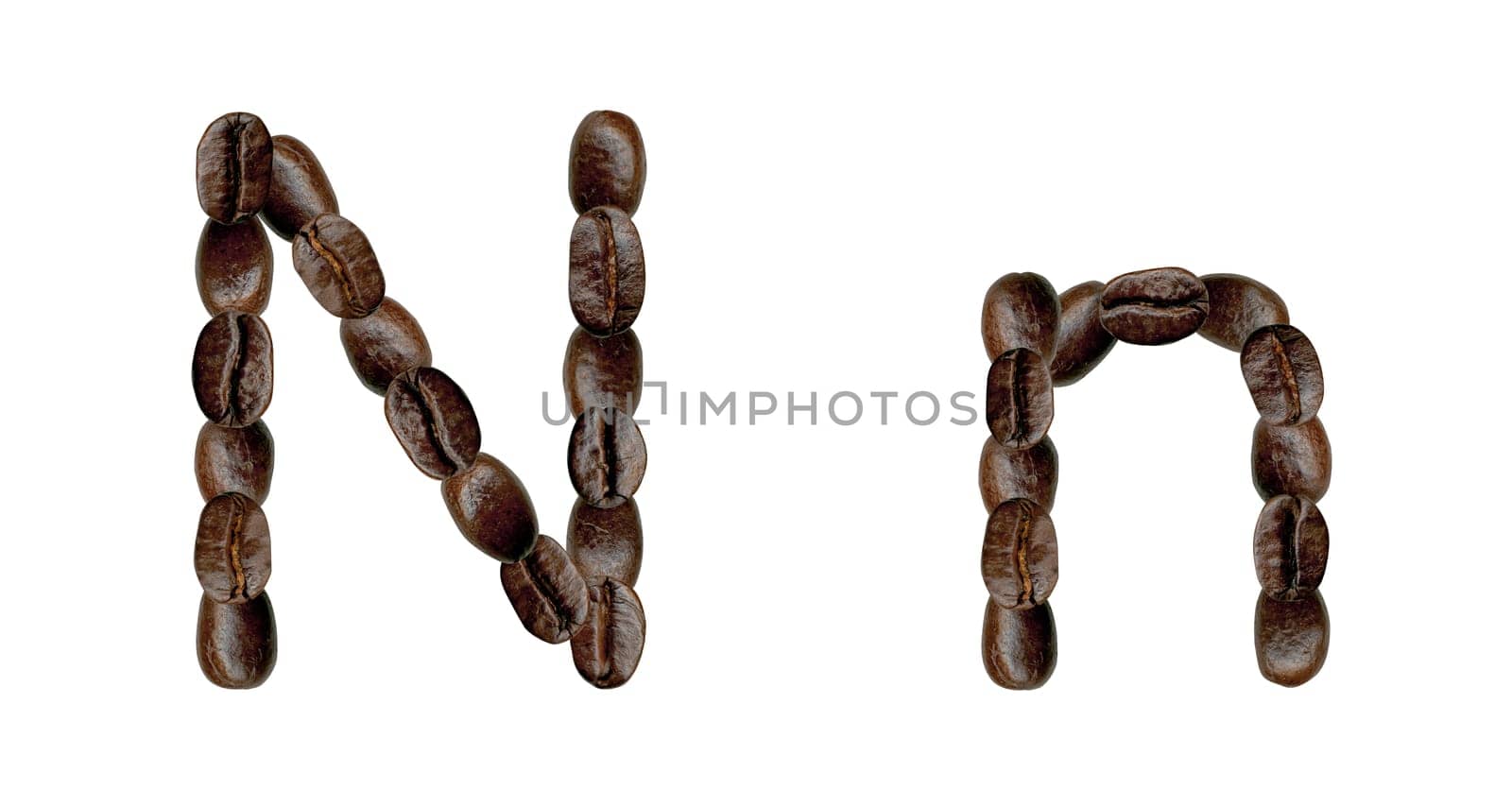 Alphabet symbol N from coffee beans. Illustration on white