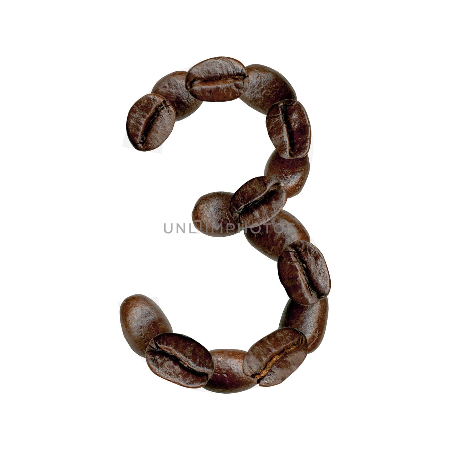Number Three from Coffee Beans. Illustration on white