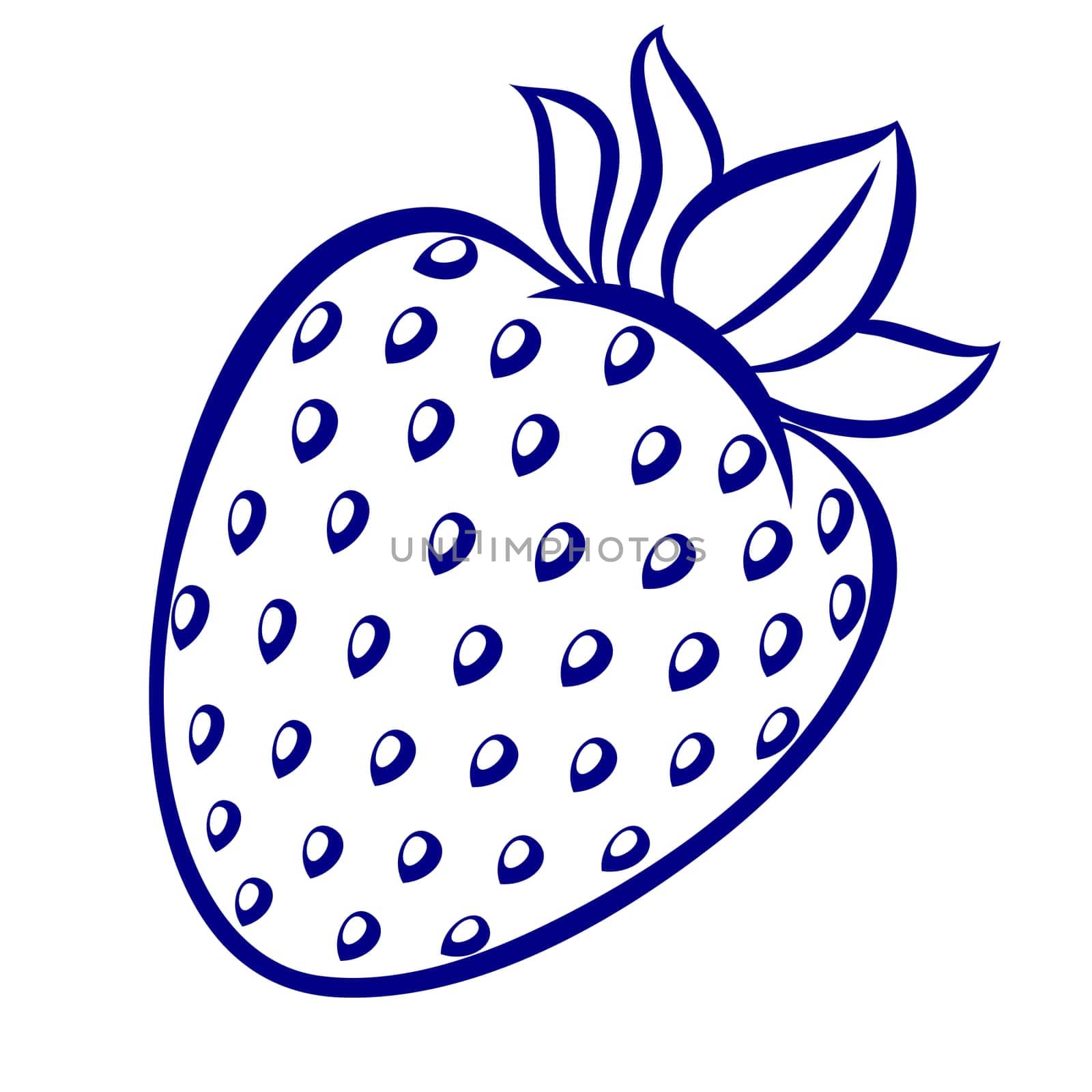 Strawberry, blue-and-white illustration on a white background