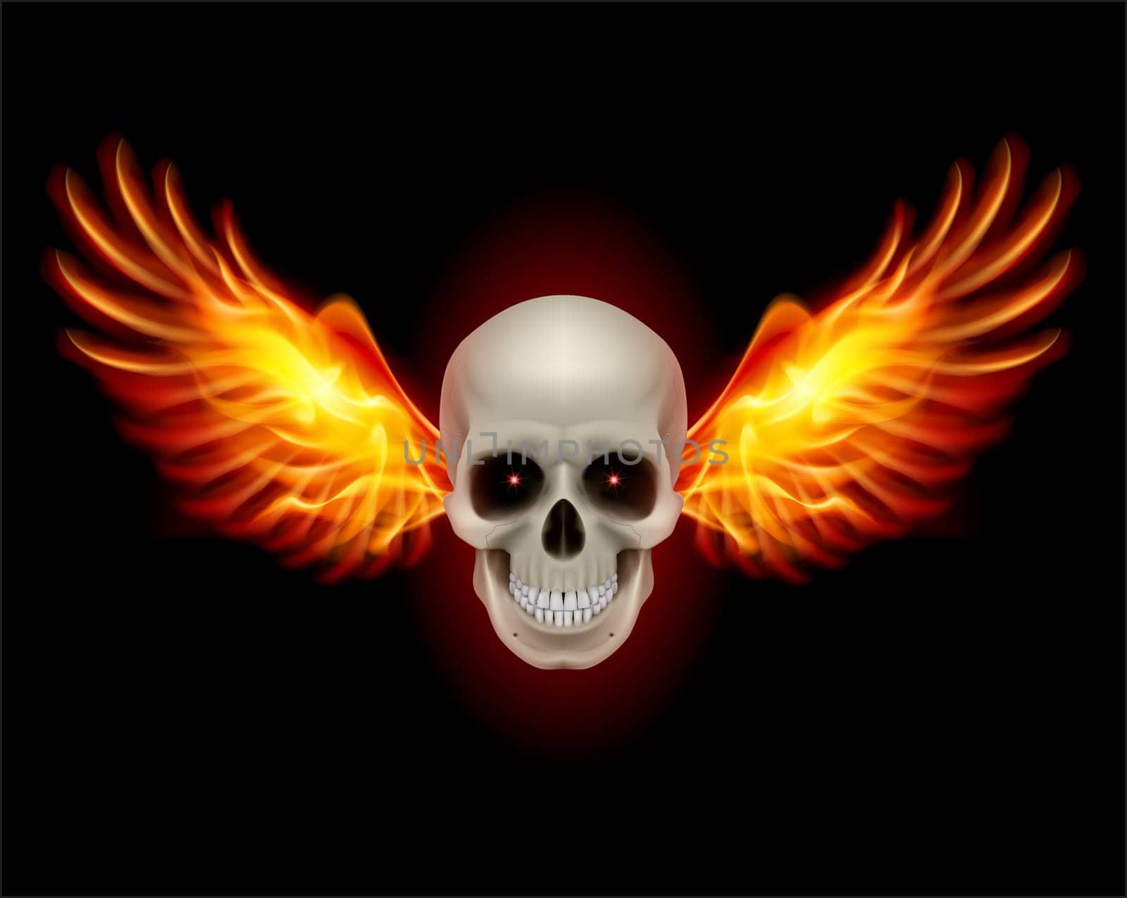Danger Skull with Fire Wings. Illustration on black