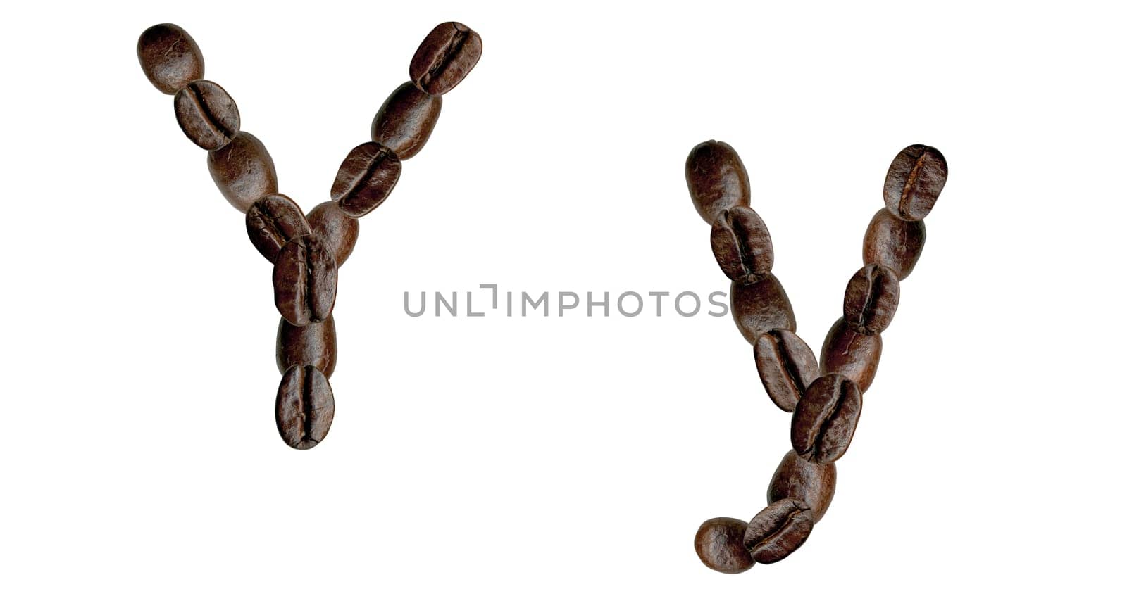 Alphabet symbol Y from coffee beans. Illustration on white