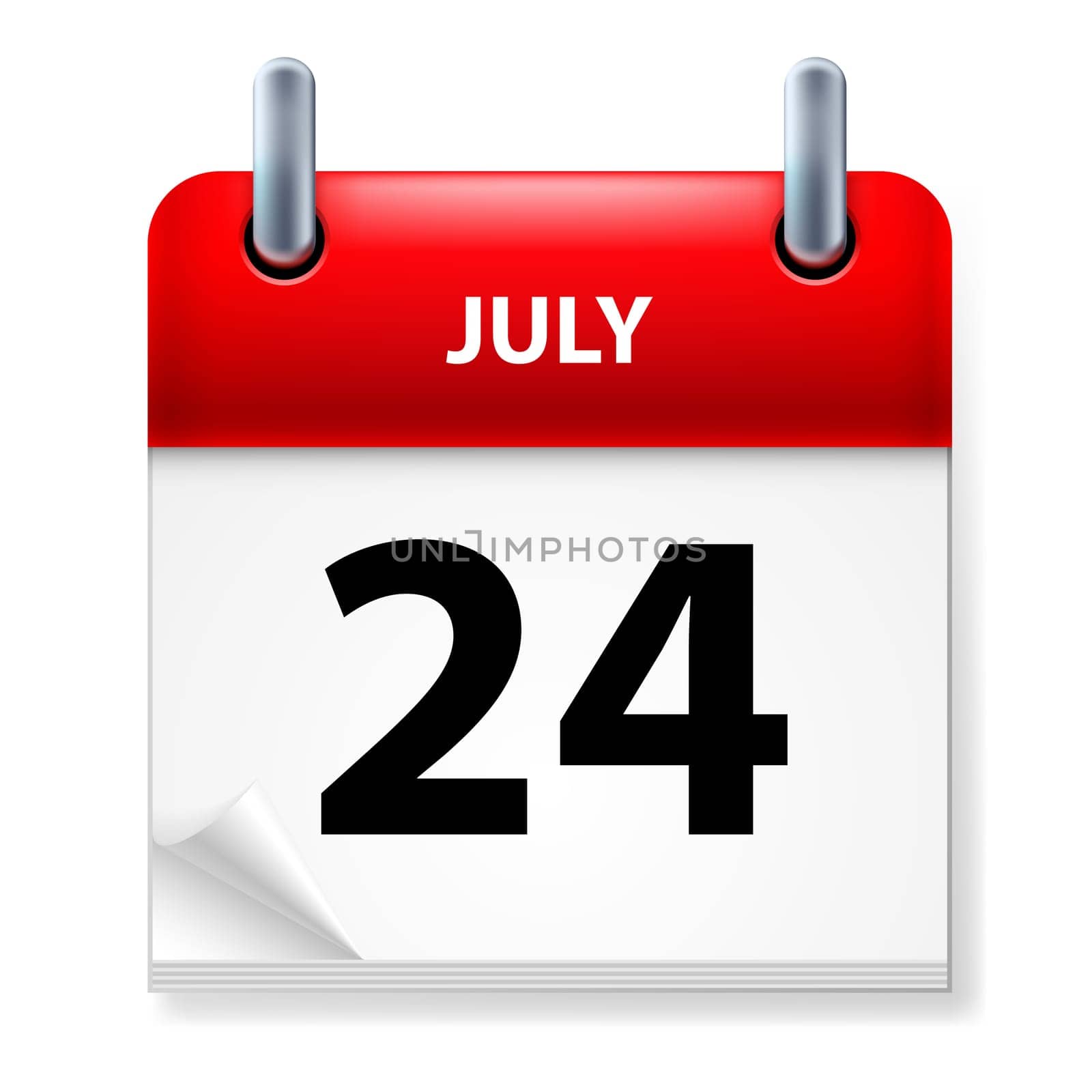 Twenty-fourth July in Calendar icon on white background