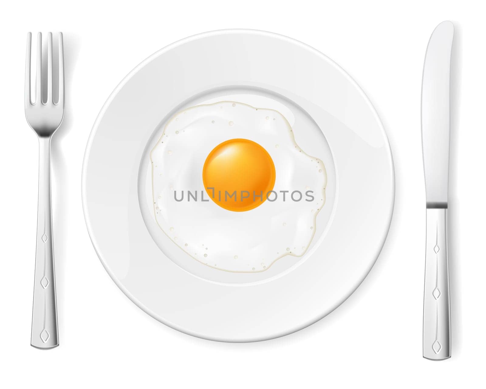 Scrambled egg in a bowl with a fork and knife