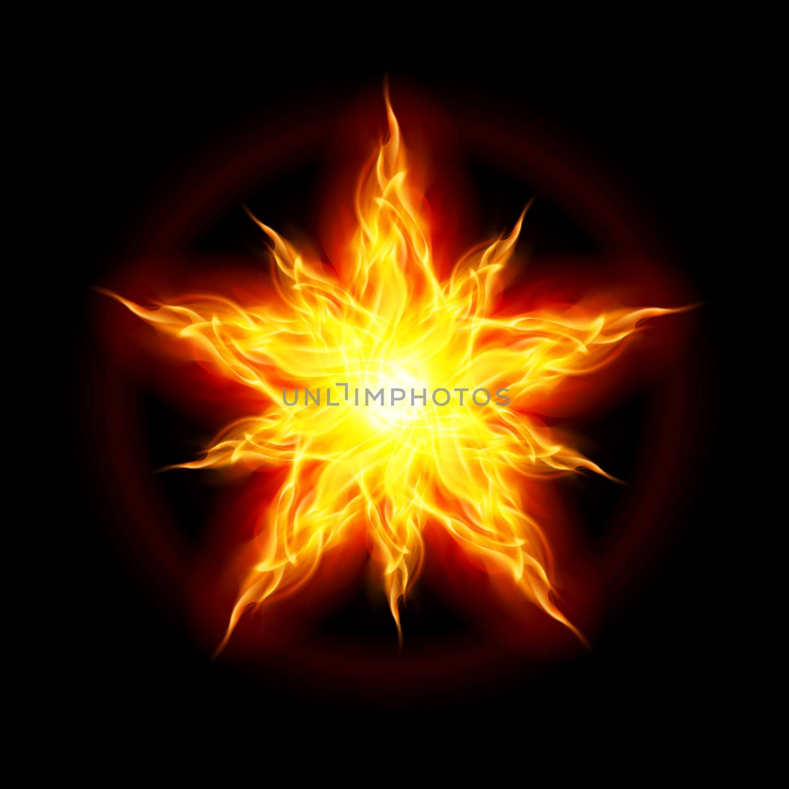 Abstract Fire star. The form of the first. Illustration on black background