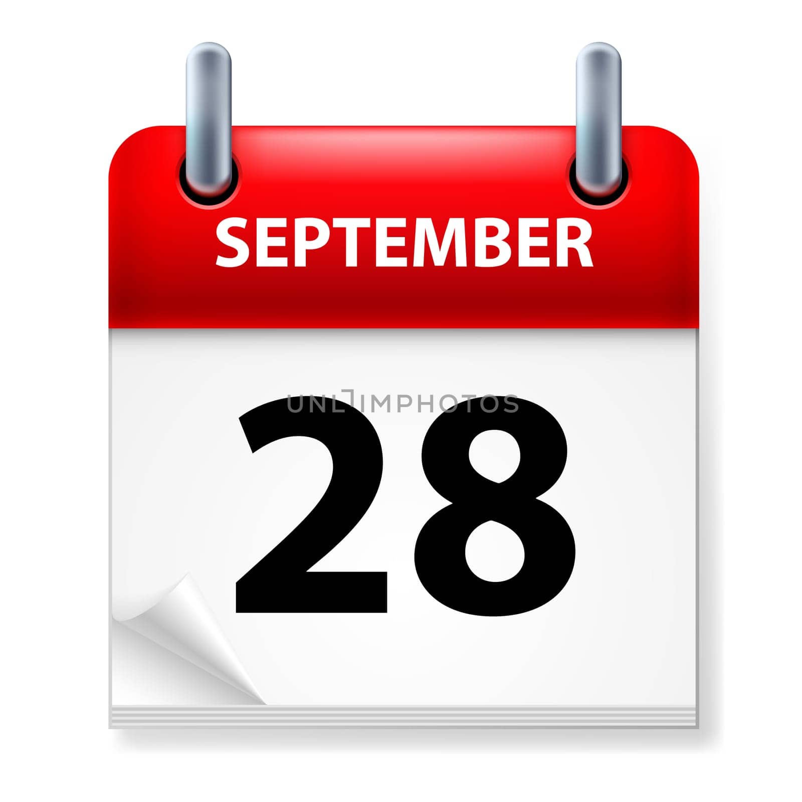 Twenty-eighth. September in Calendar icon on white background
