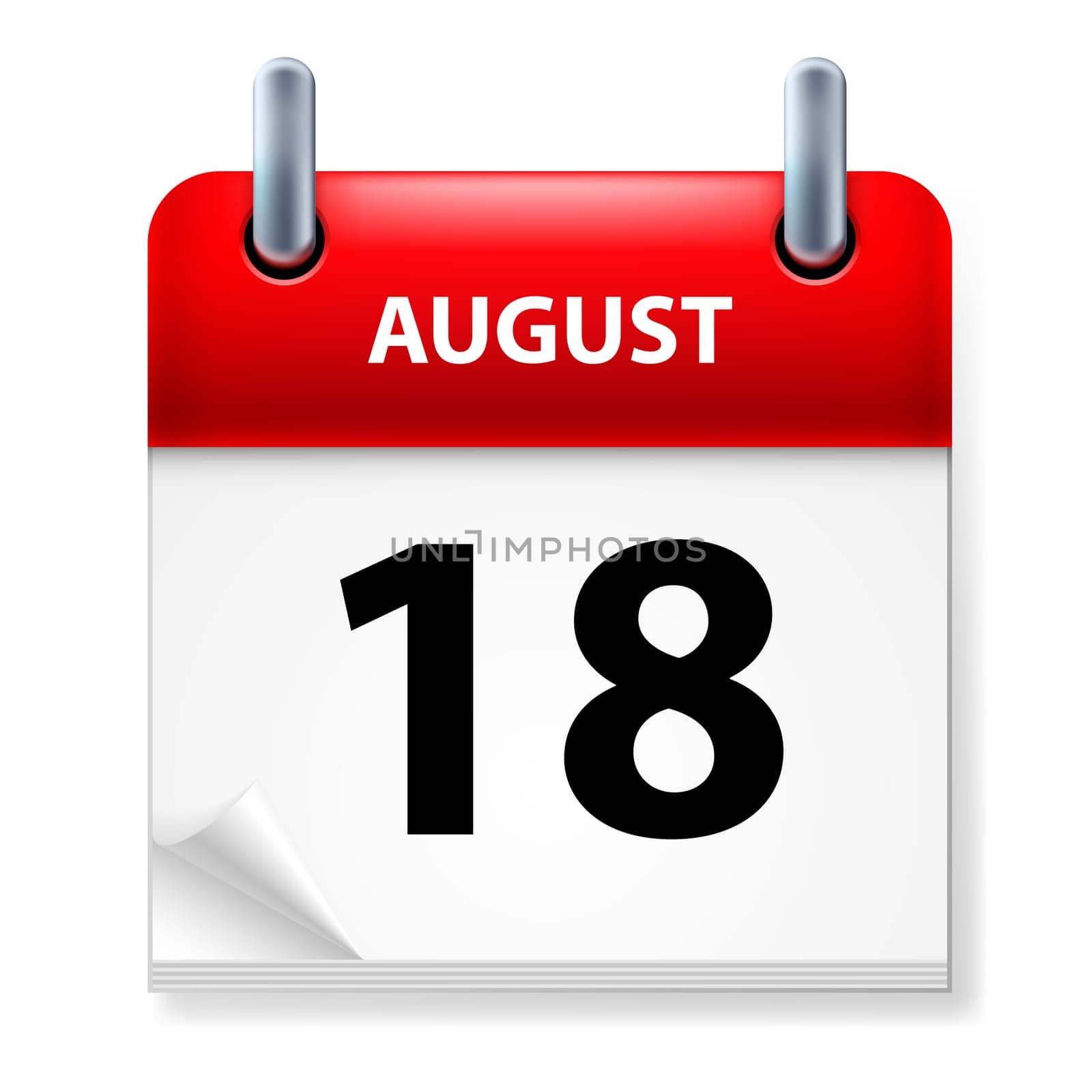 Eighteenth in August Calendar icon on white background