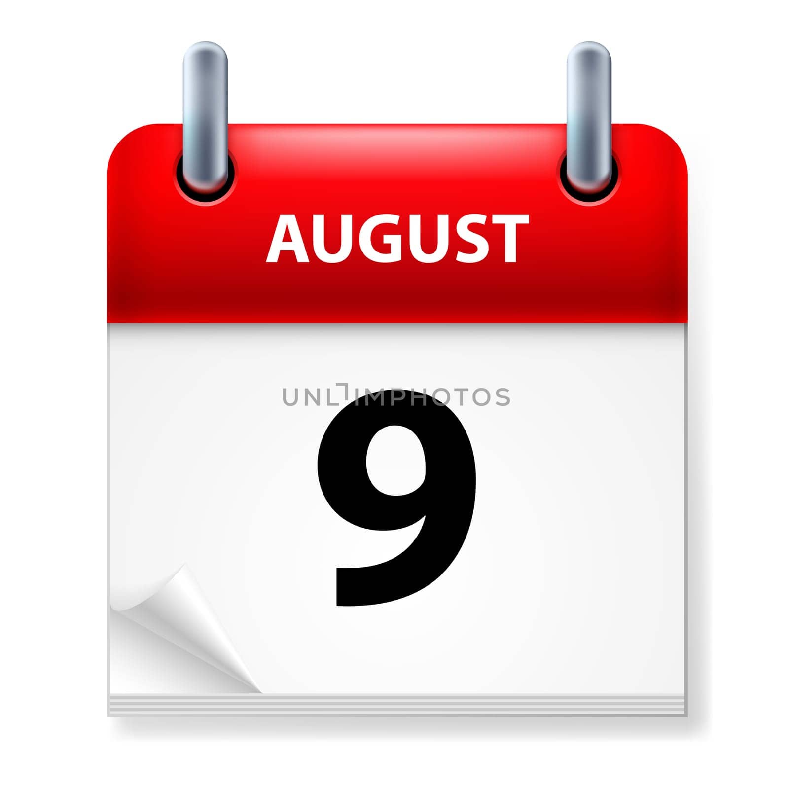 Ninth in August Calendar icon on white background