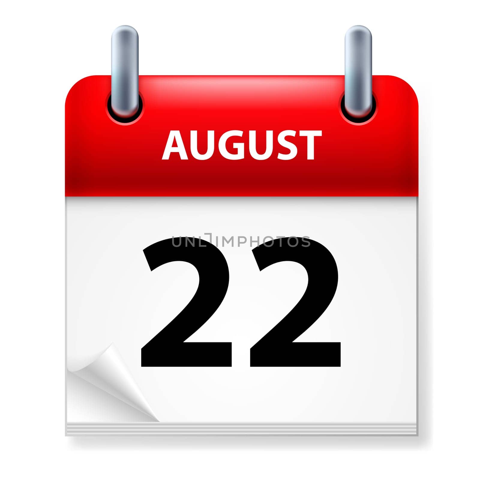 Twenty-second in August Calendar icon on white background