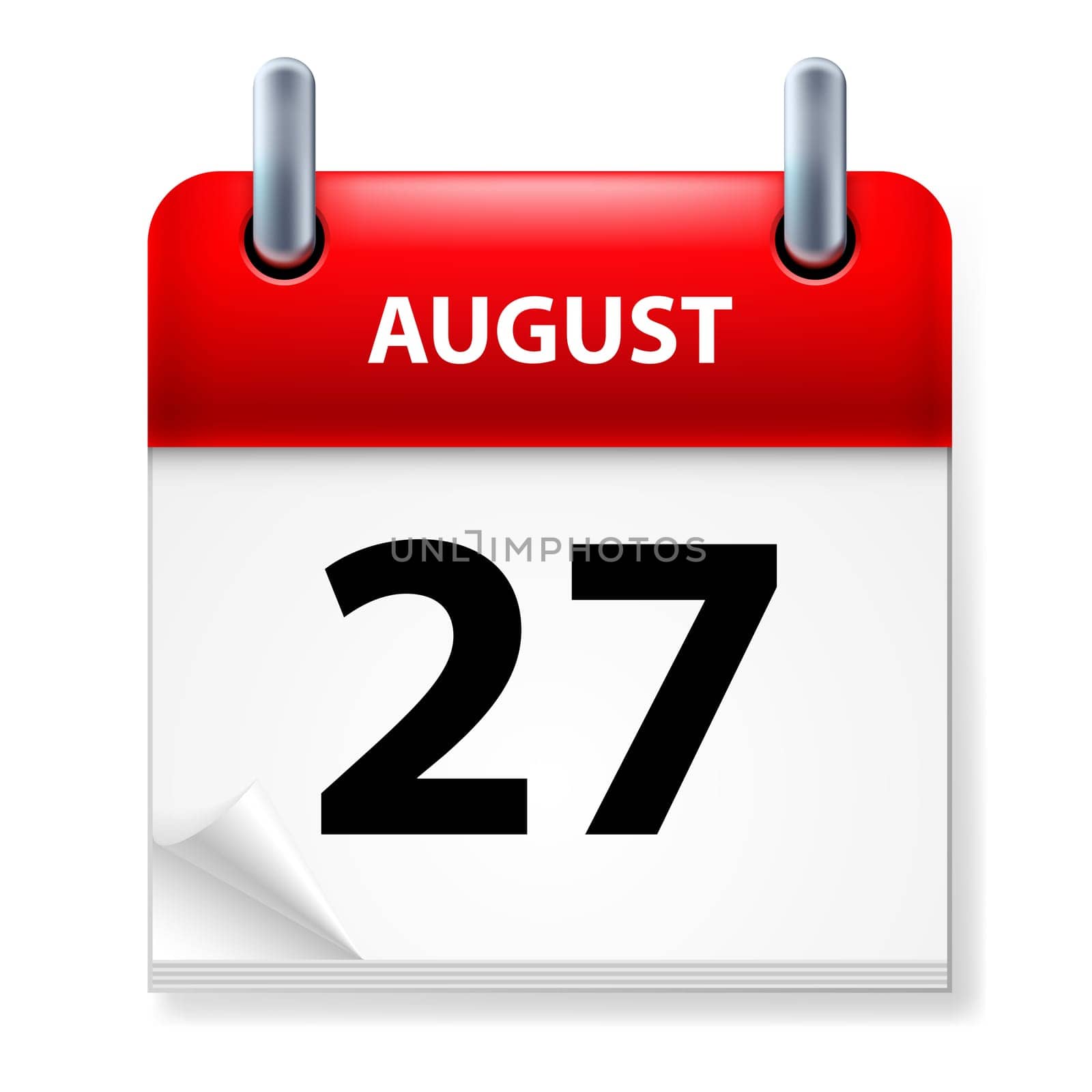 Twenty-seventh August in Calendar icon on white background
