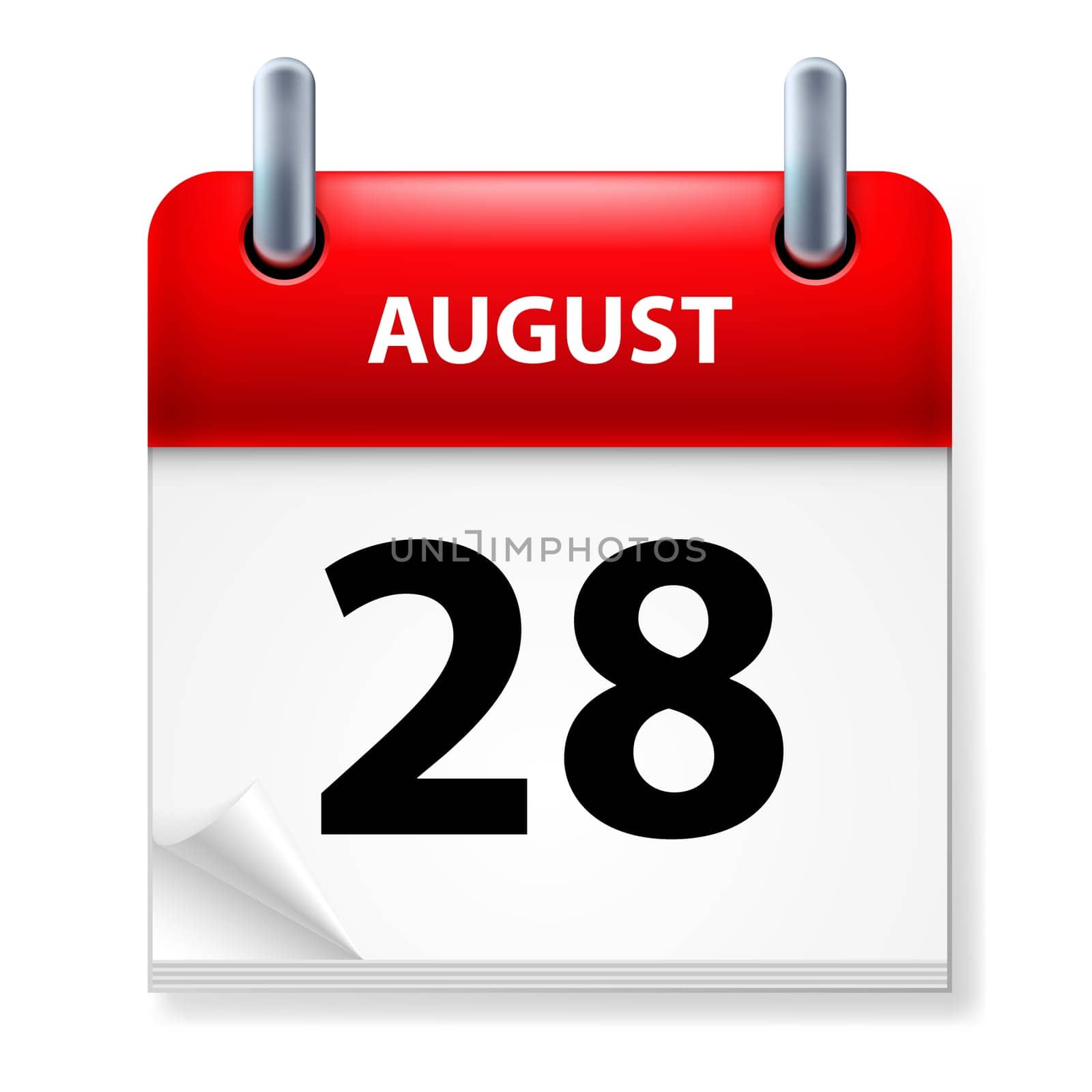 Twenty-eighth August in Calendar icon on white background