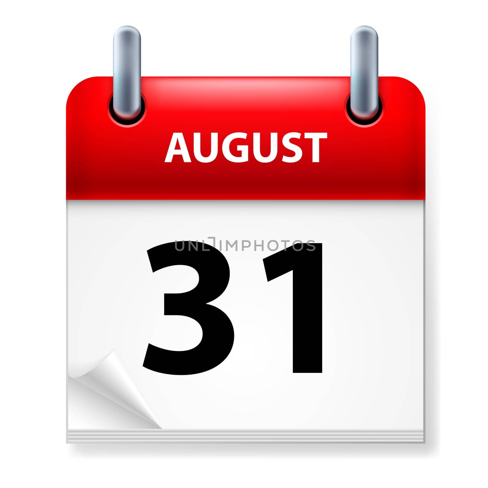 Thirty-first August in Calendar icon on white background