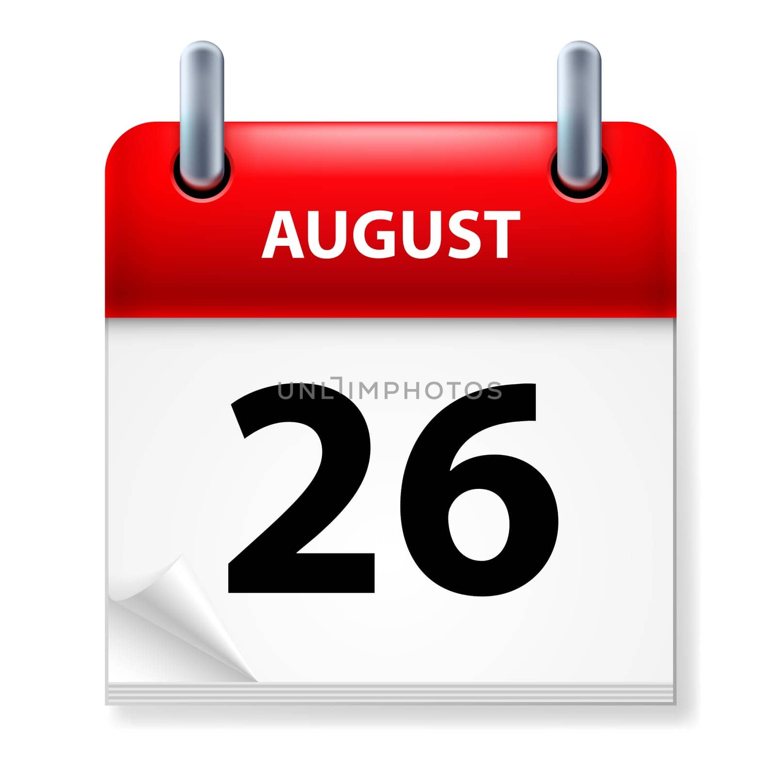 Twenty-Sixth August in Calendar icon on white background