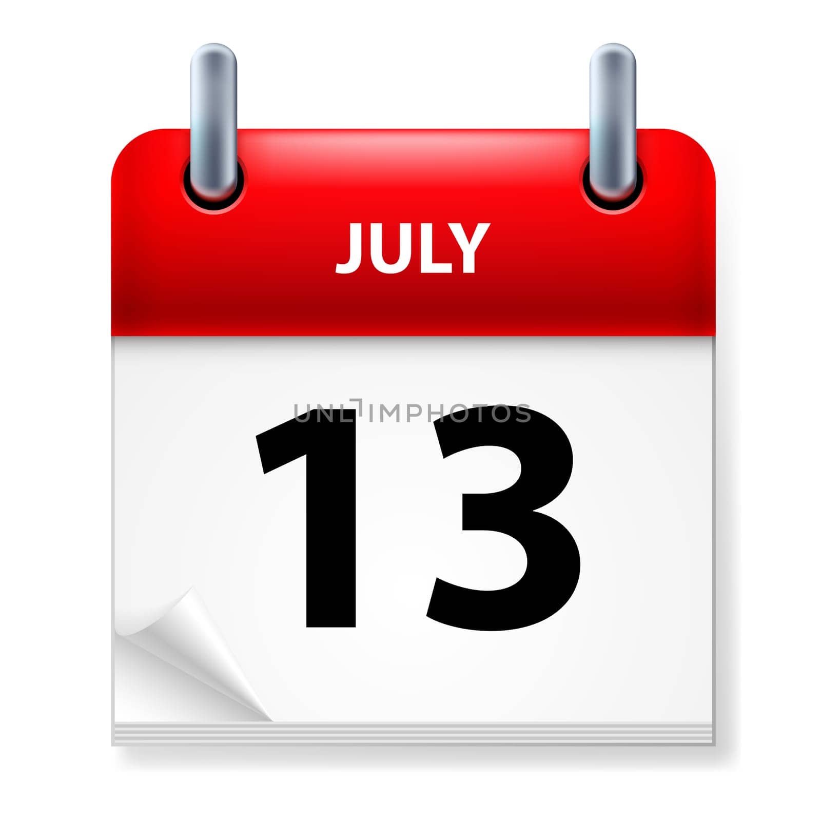 Thirteenth July in Calendar icon on white background