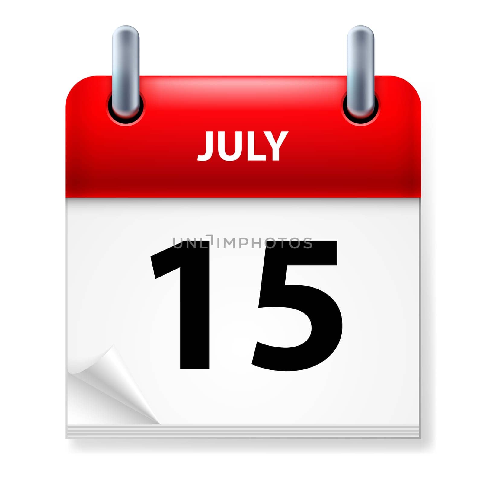 Fifteenth July in Calendar icon on white background