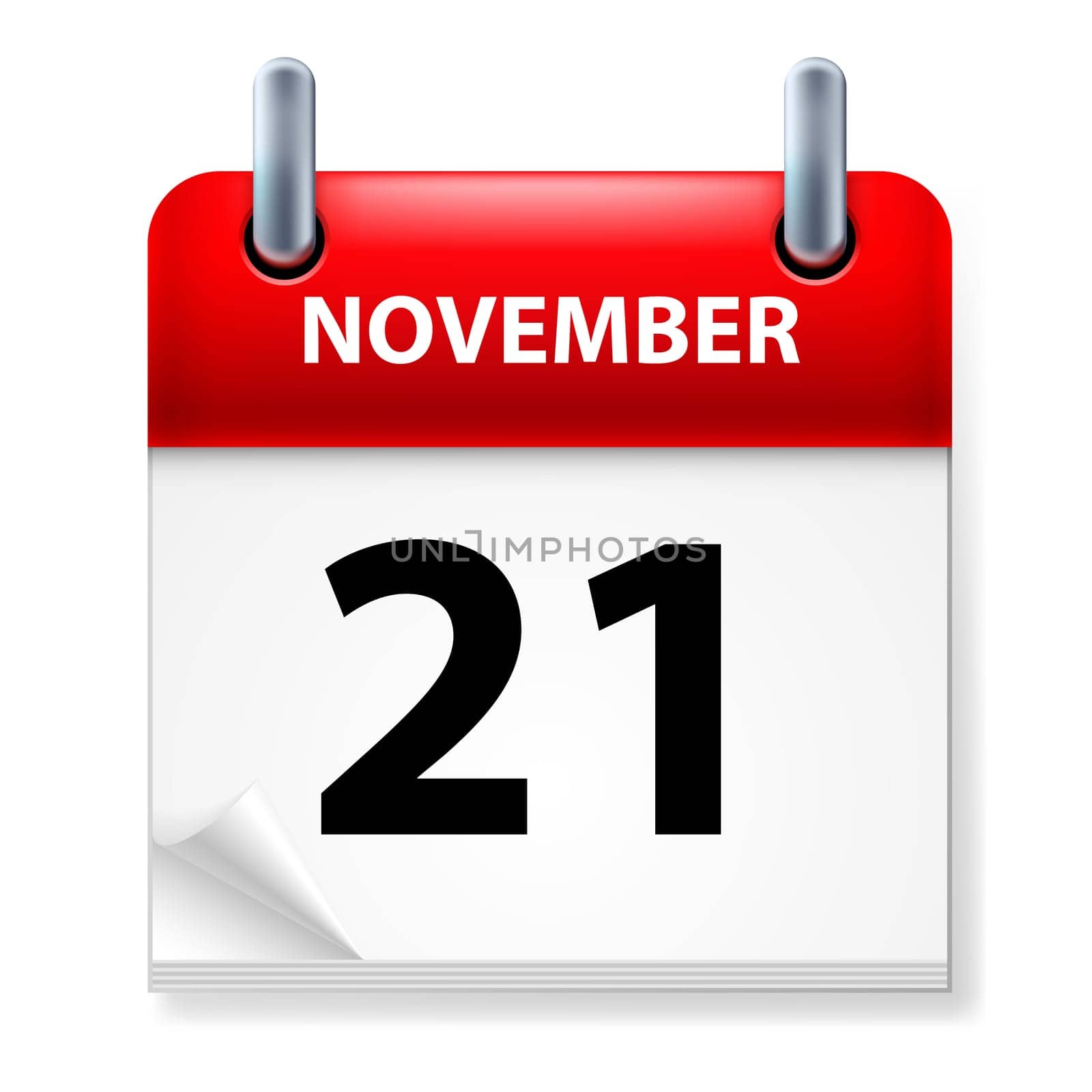 Twenty-first in November Calendar icon on white background