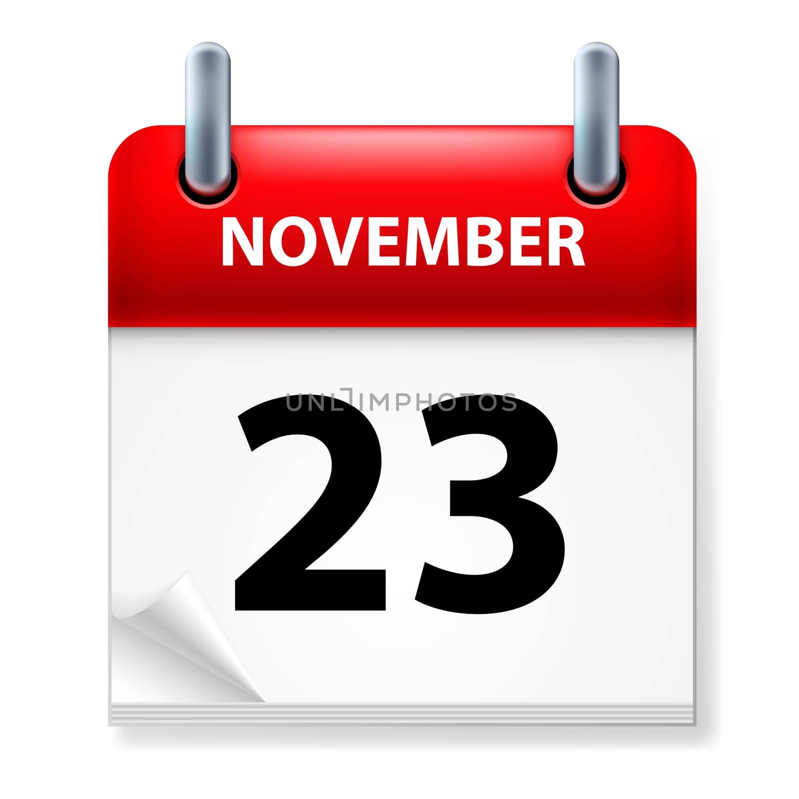 Twenty-third in November Calendar icon on white background